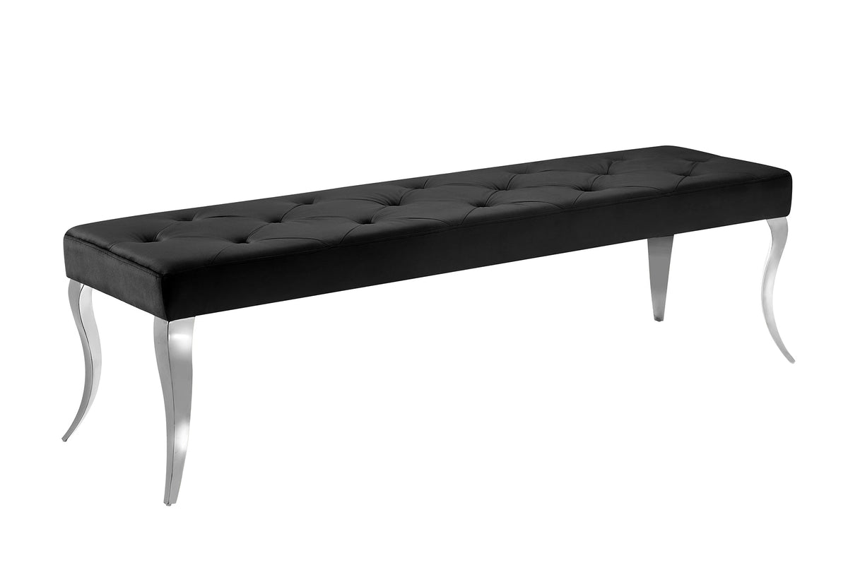 Chesterfield Banquette MODERN BAROCK DELUXE 170cm noir velours argent acier inoxydable