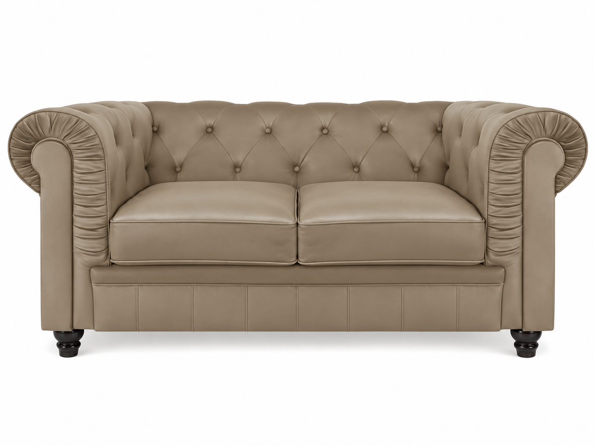 Chesterfield canape 2 places en simili cuir pu taupe — autre fond blanc