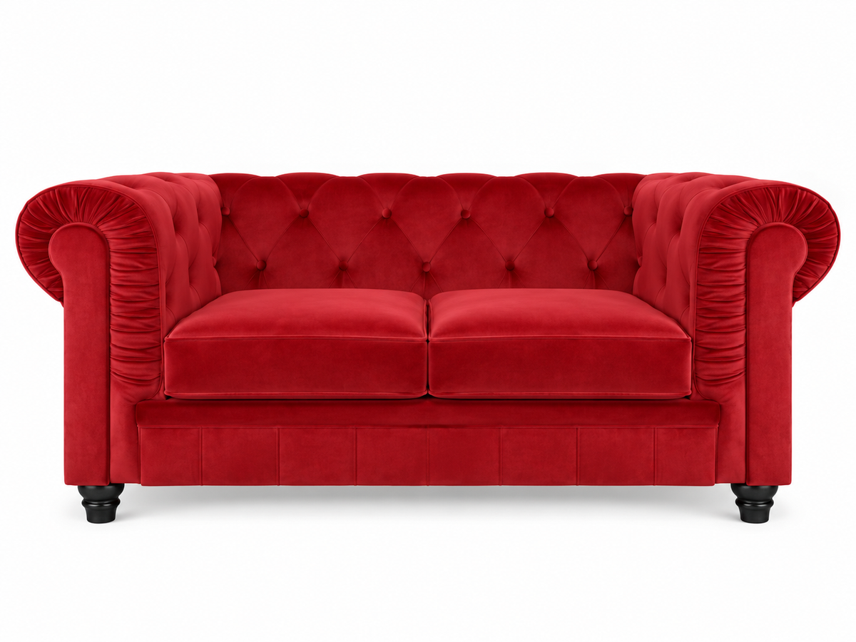 Chesterfield canape 2 places en velours rouge — photo principale sur fond blanc