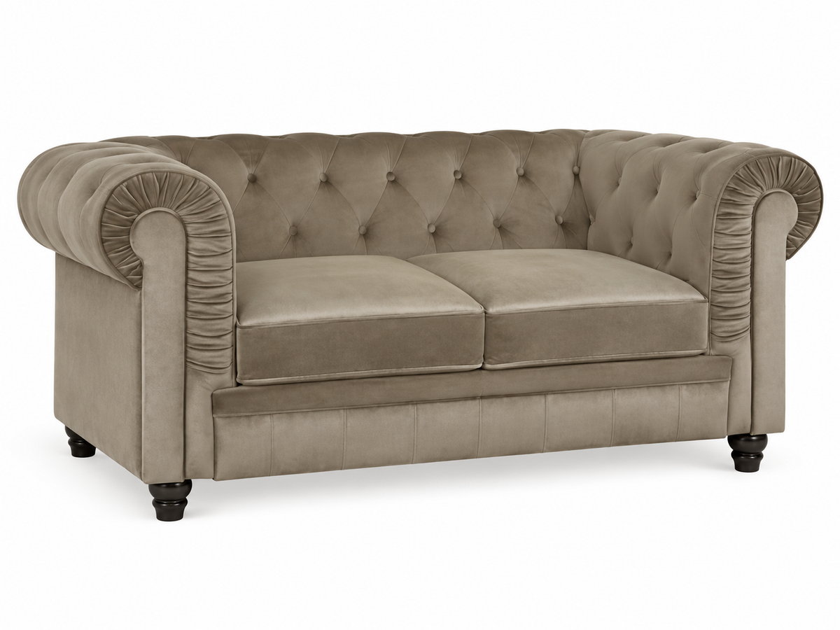 Chesterfield canape 2 places en velours taupe — autre fond blanc