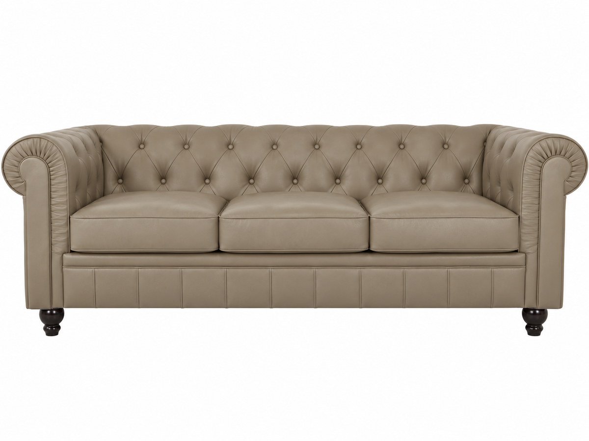 Chesterfield canape 3 places en simili cuir pu taupe — autre fond blanc