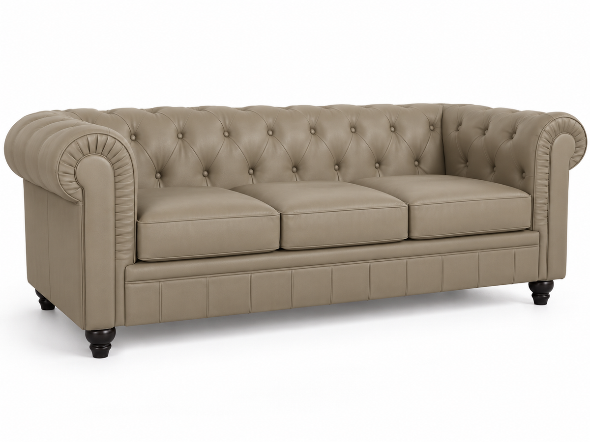 Chesterfield canape 3 places en simili cuir pu taupe — autre fond blanc