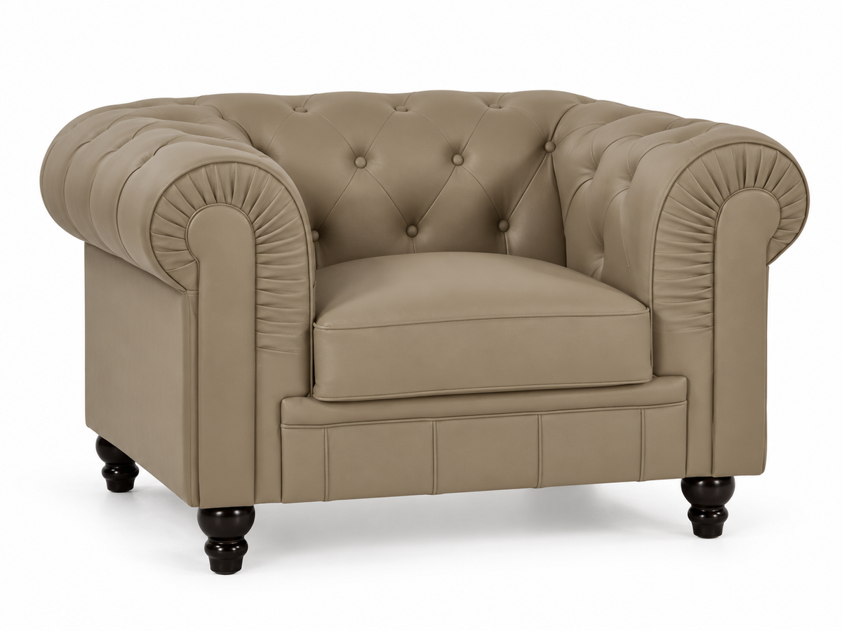 Chesterfield fauteuil 1 place en simili cuir pu taupe — autre fond blanc
