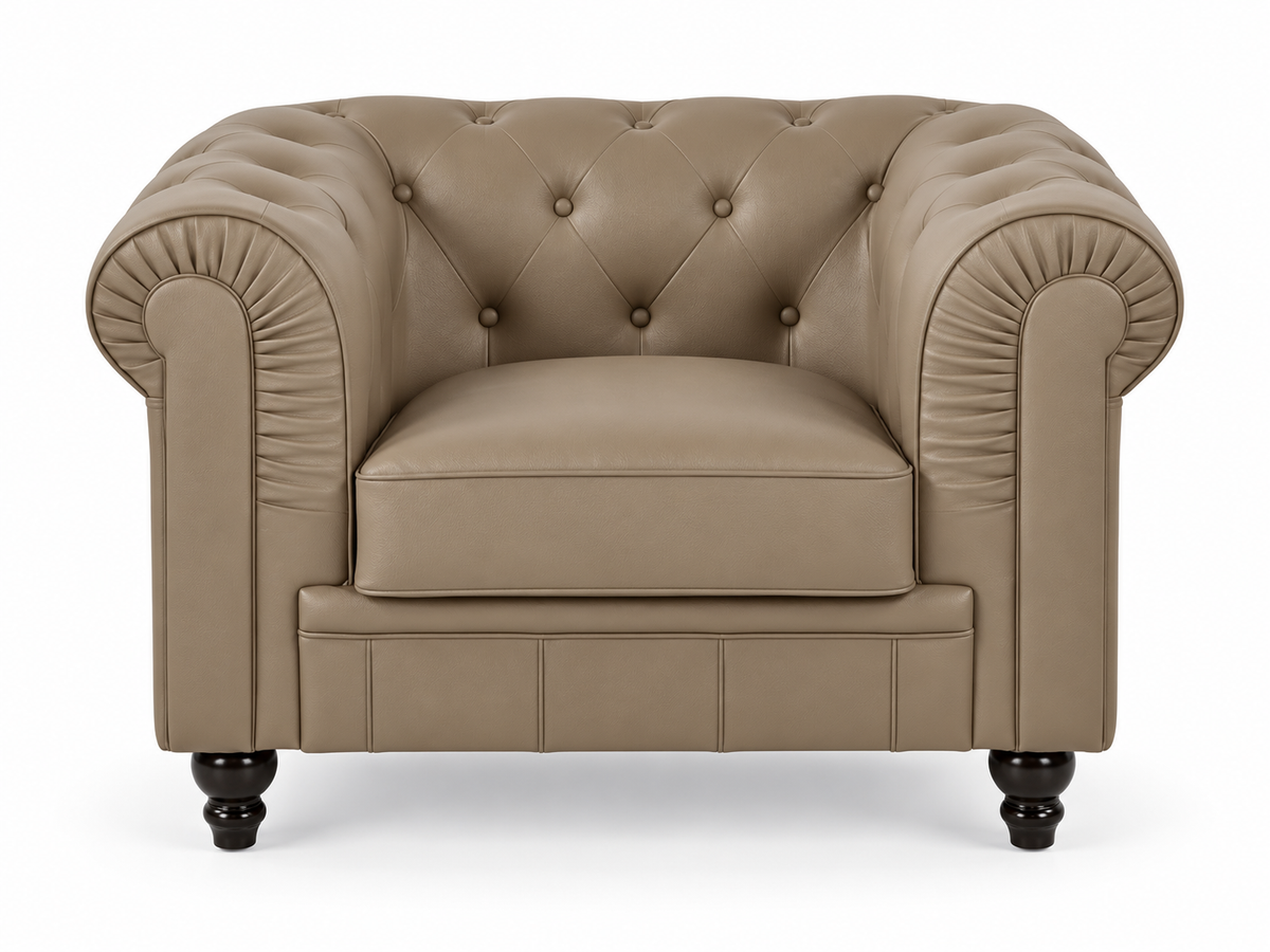 Chesterfield fauteuil 1 place en simili cuir pu taupe — photo principale sur fond blanc