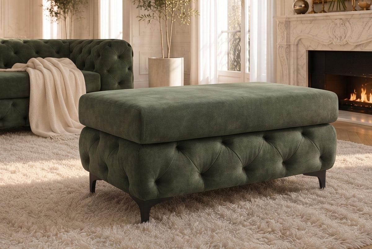 Chesterfield pouf MODERN BAROCK 95 cm vert velours repose-pieds