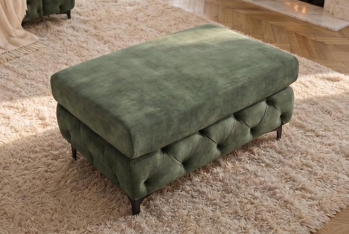 Chesterfield pouf MODERN BAROCK 95 cm vert velours repose-pieds