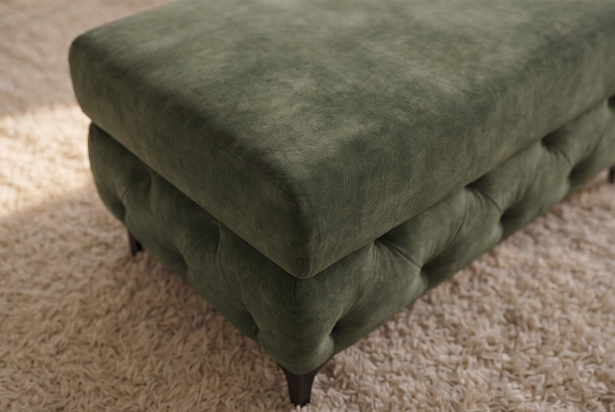 Chesterfield pouf MODERN BAROCK 95 cm vert velours repose-pieds