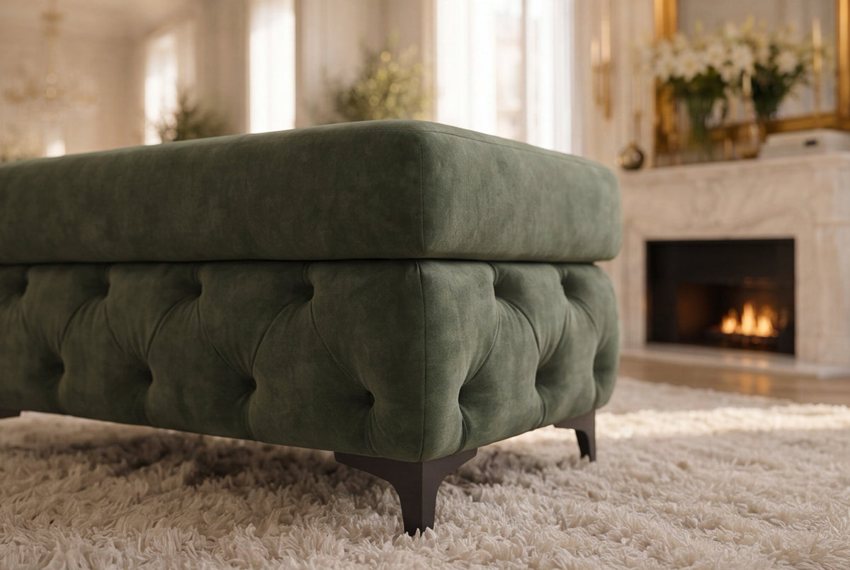 Chesterfield pouf MODERN BAROCK 95 cm vert velours repose-pieds