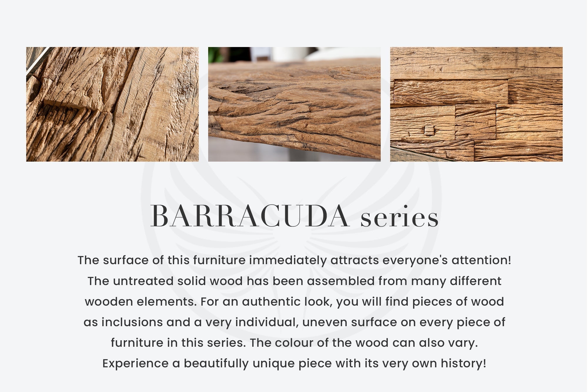 Coffee table BARRACUDA 110cm recycled teak wood w/o glass plate