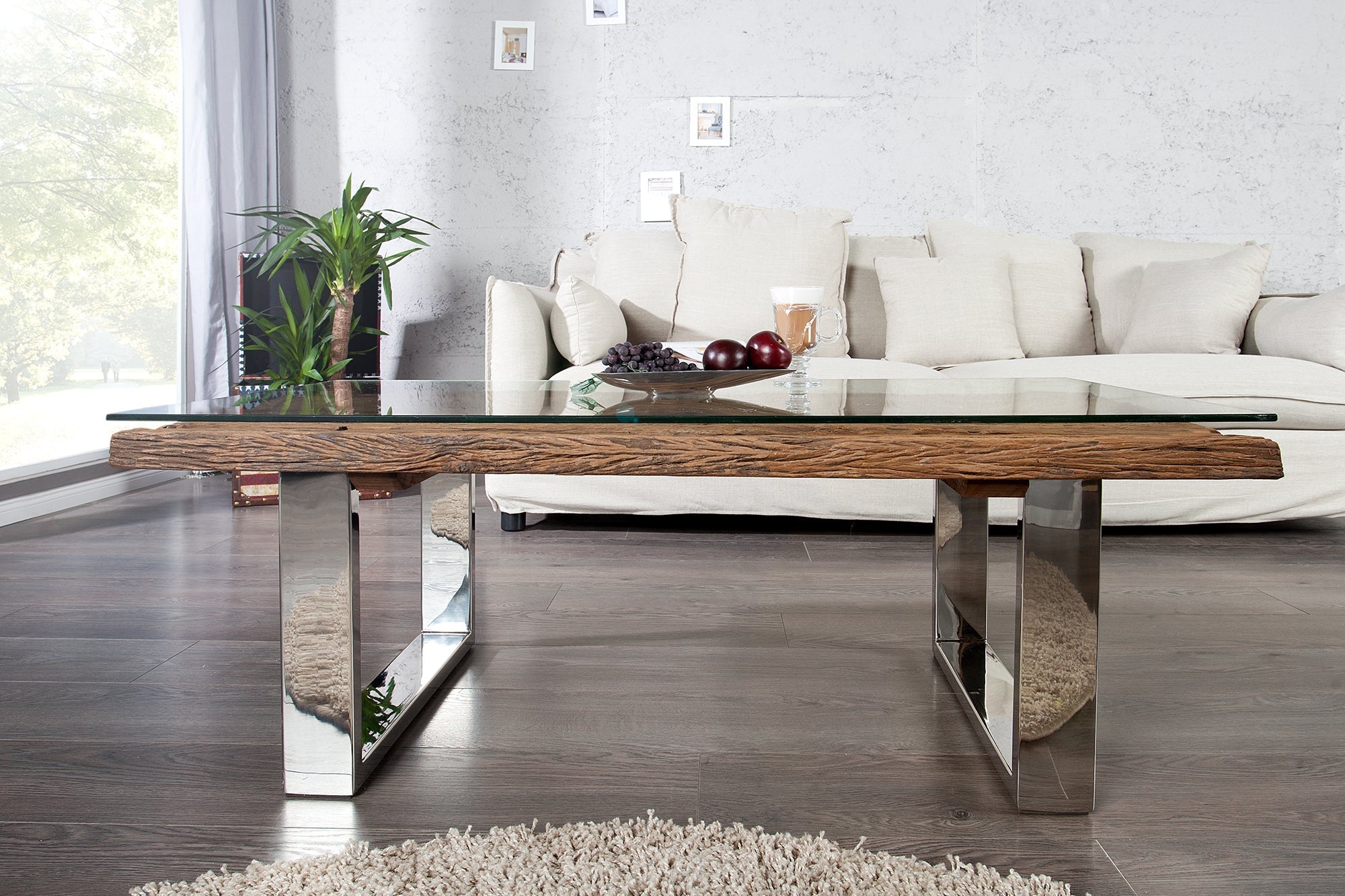 Coffee table EUPHORIA BARRACUDA 110cm recycled massive 40mm teak wood w/o glass plate