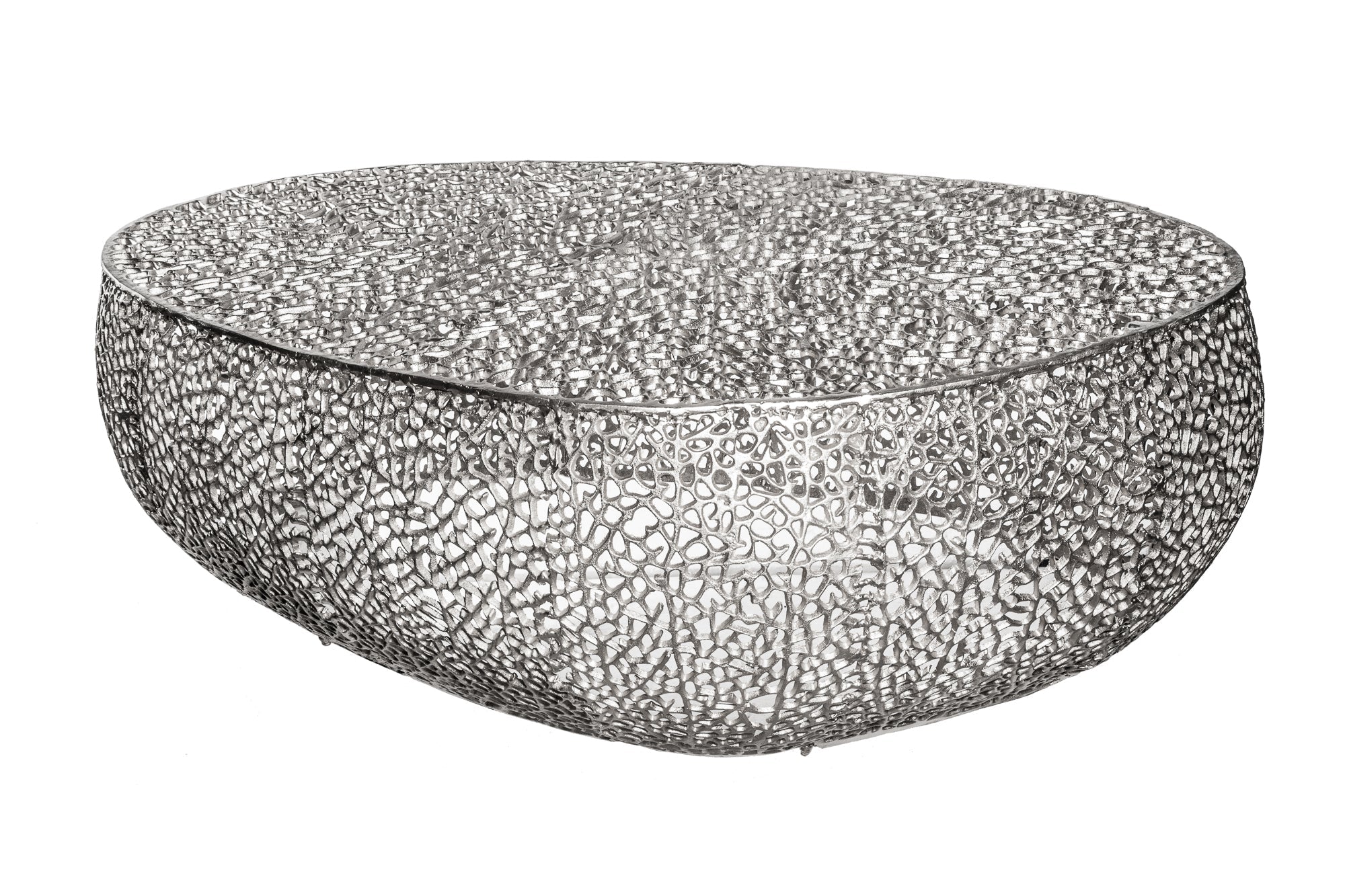 Coffee table LEAF 122cm metal silver handmade