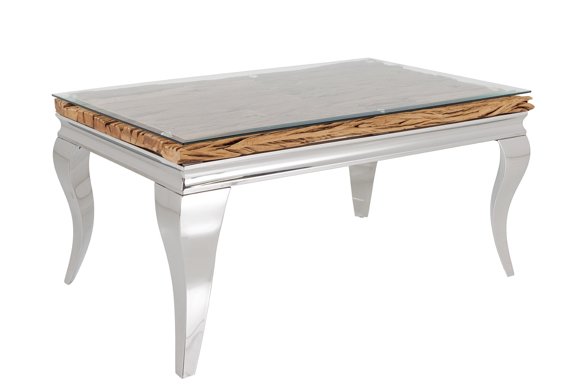Coffee table MODERN BAROCK BARRACUDA 100cm chrome incl. glass top w/o teak top