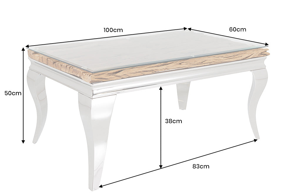 Coffee table MODERN BAROCK BARRACUDA 100cm chrome incl. glass top w/o teak top