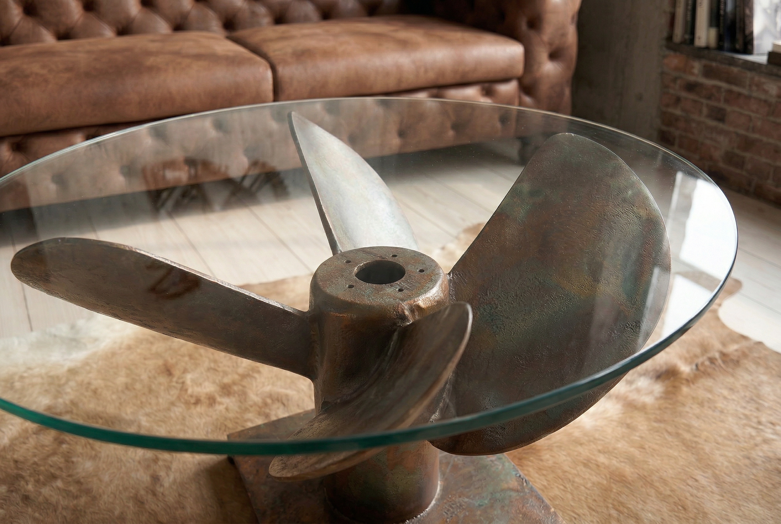 Coffee table OCEAN 60cm base part antique copper w/o glass plate
