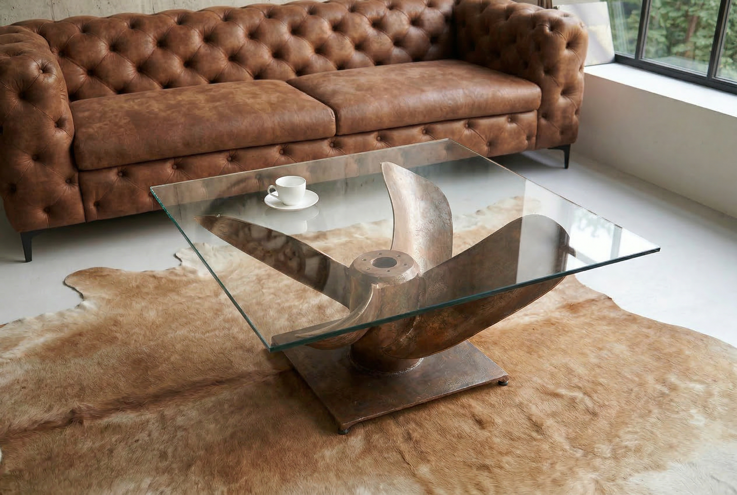 Coffee table OCEAN 85cm base part antique copper w/o glass plate