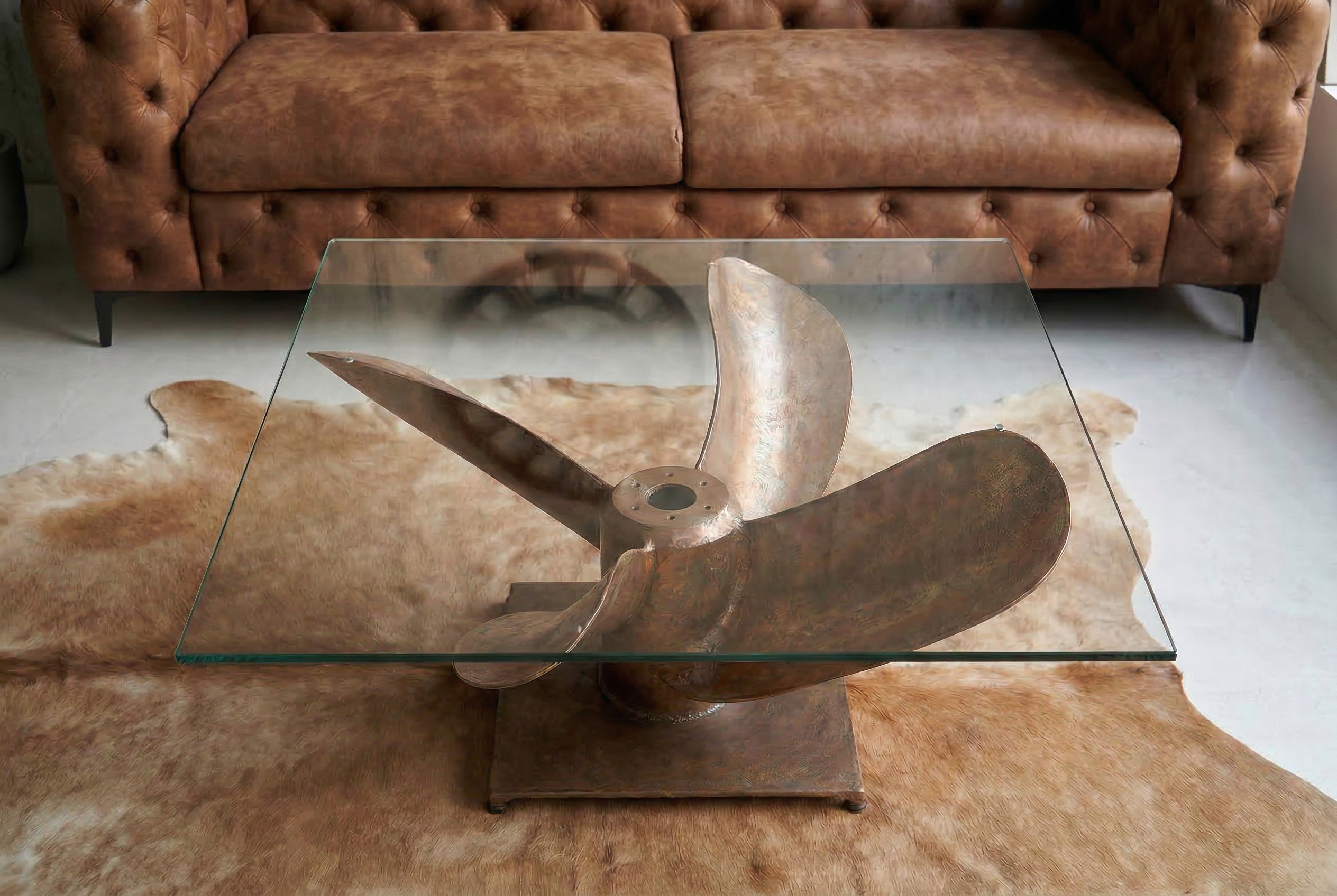 Coffee table OCEAN 85cm base part antique copper w/o glass plate