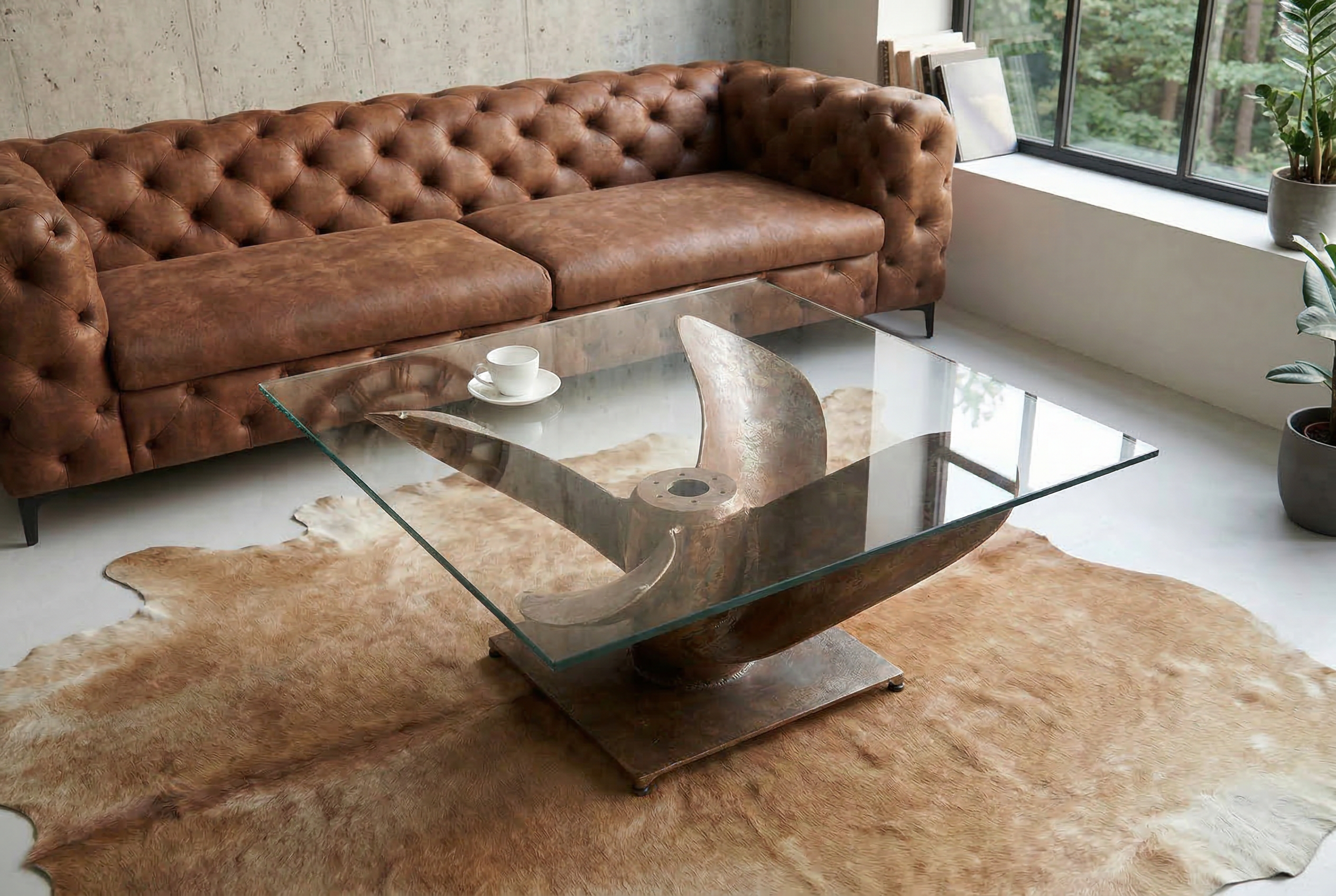 Coffee table OCEAN 85cm base part antique copper w/o glass plate