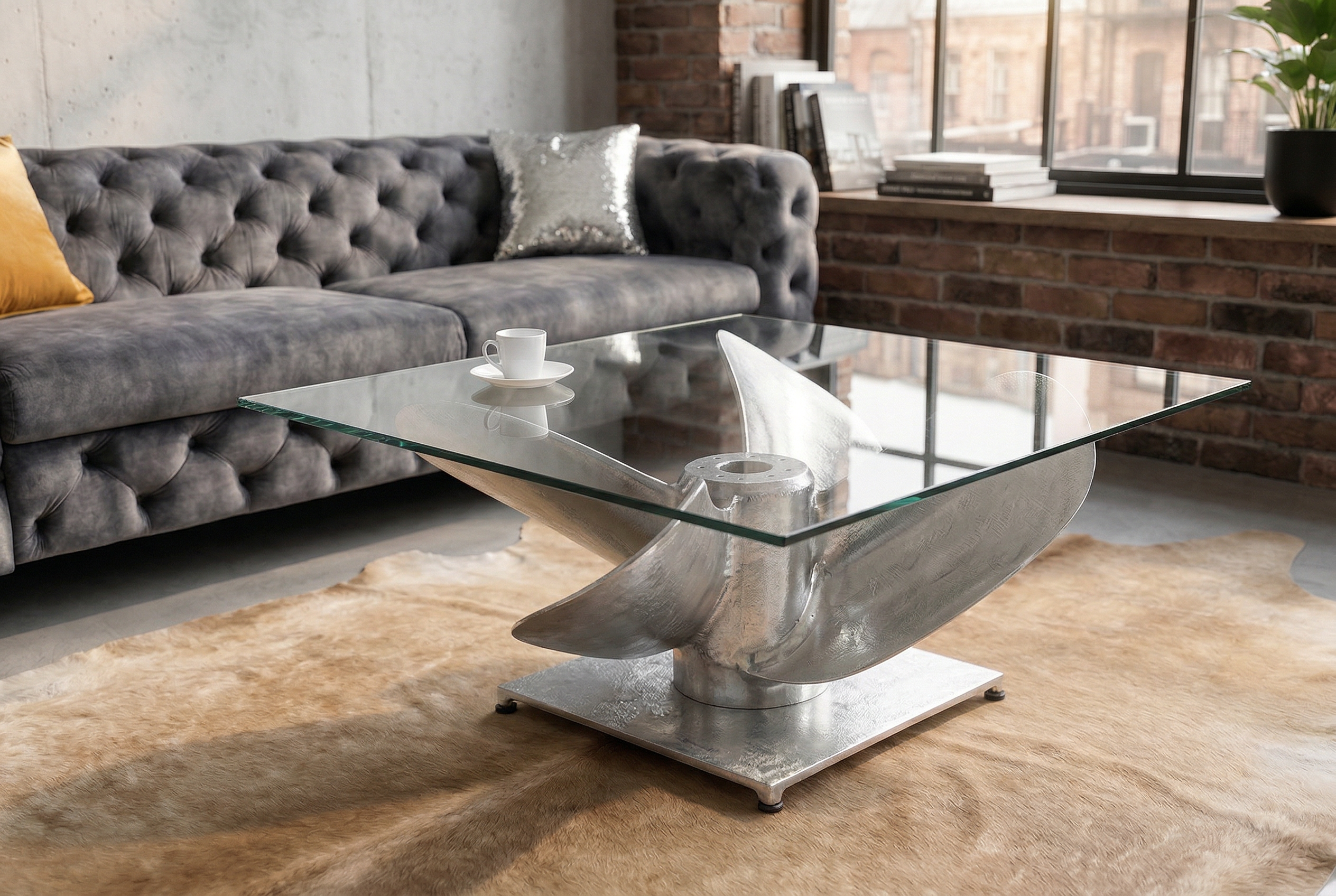 Coffee table OCEAN 85cm rack silver w/o glass plate