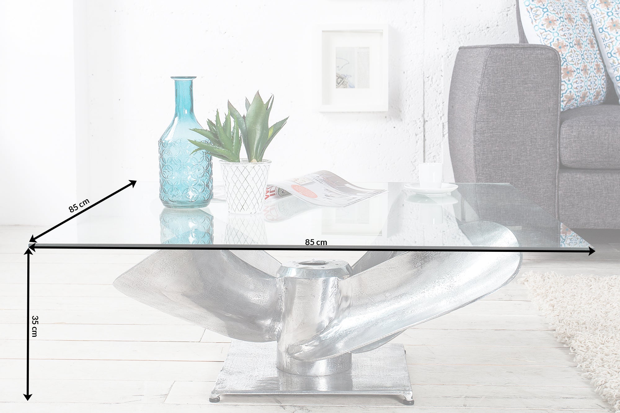 Coffee table OCEAN 85cm rack silver w/o glass plate