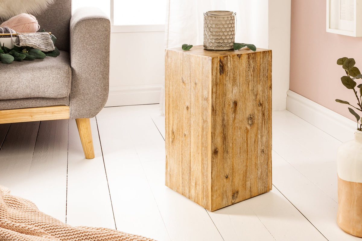 Colonne décorative en bois massif COLUMNA 50cm acacia teck gris cérusé table d’appoint