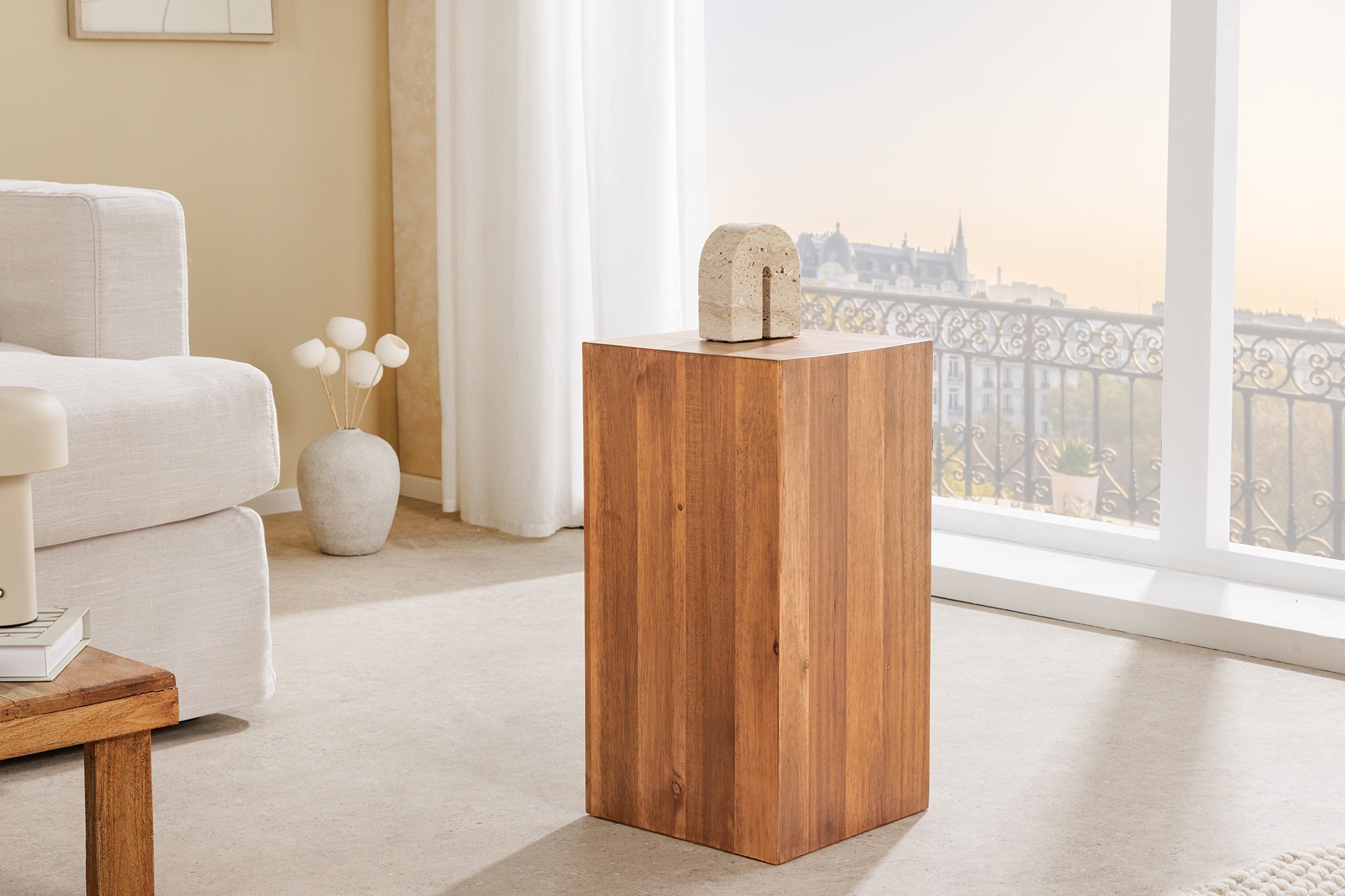 Colonne décorative en bois massif COLUMNA 50cm table d’appoint en acacia marron