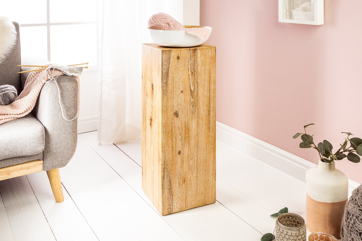 Colonne décorative en bois massif COLUMNA 75cm acacia teck gris cérusé table d’appoint
