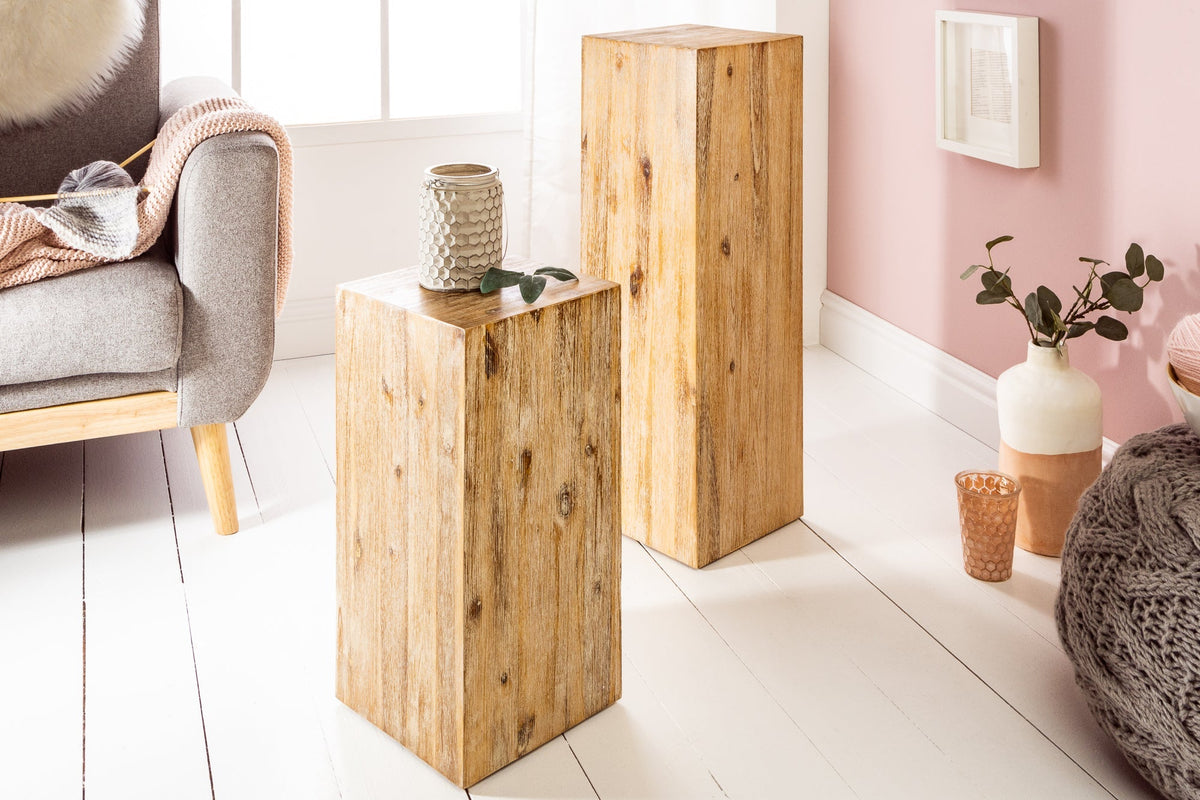 Colonne décorative en bois massif COLUMNA 75cm acacia teck gris cérusé table d’appoint