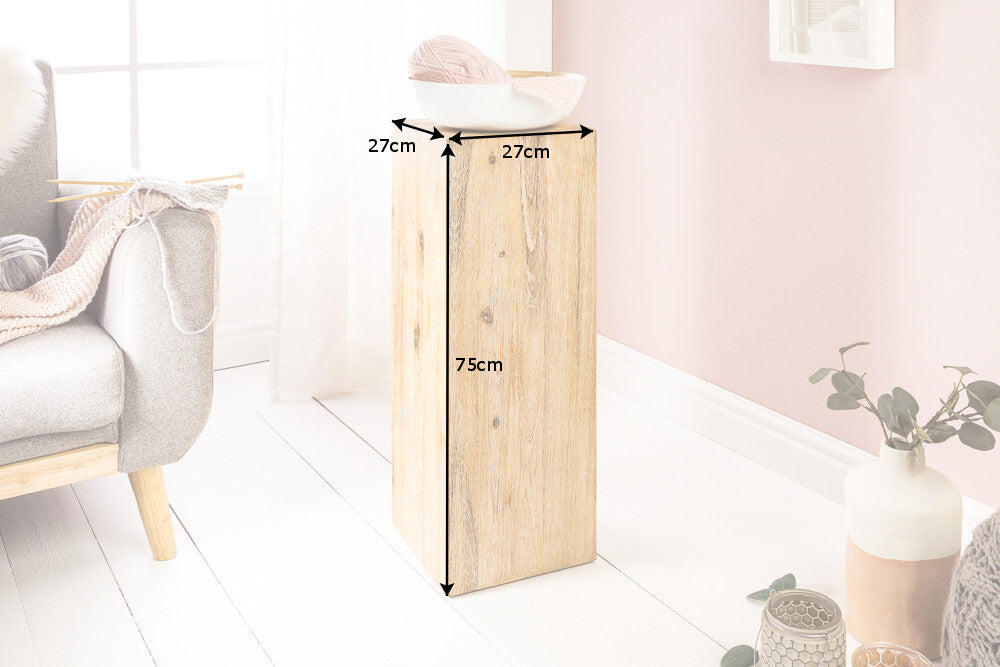 Colonne décorative en bois massif COLUMNA 75cm acacia teck gris cérusé table d’appoint