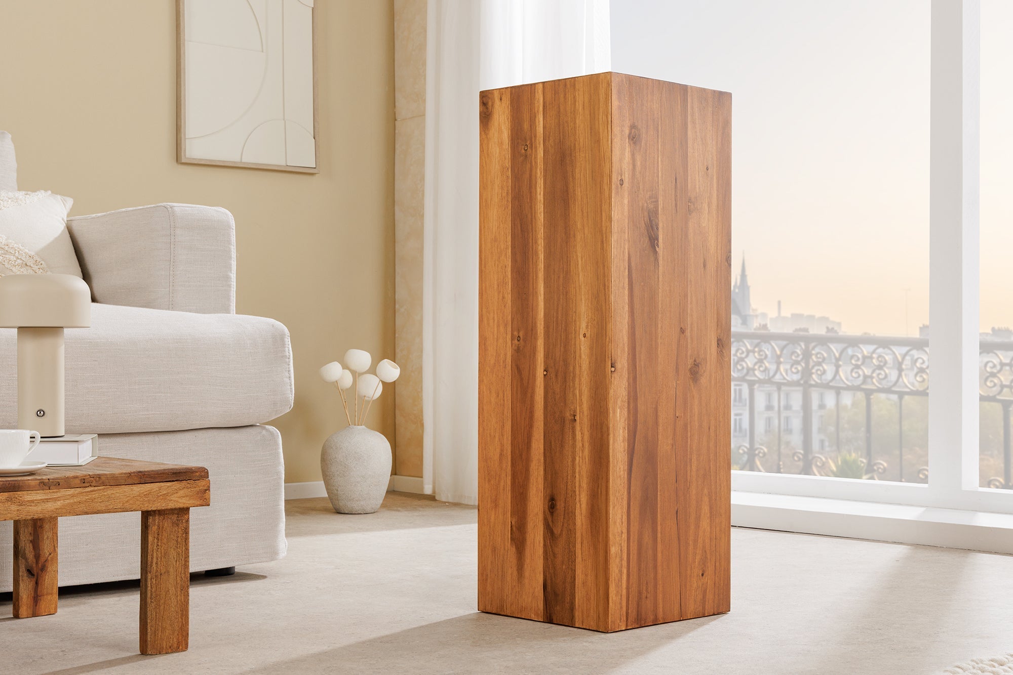 Colonne décorative en bois massif COLUMNA 75cm table d’appoint en acacia marron