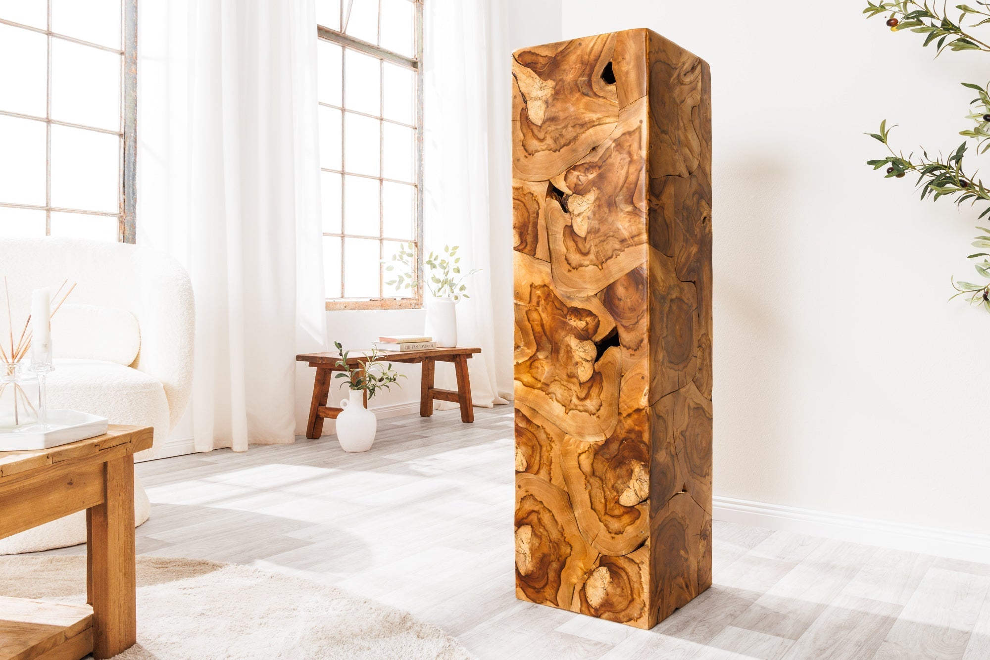 Colonne solide TRIBAL 110cm teck naturel marron décoration fait main
