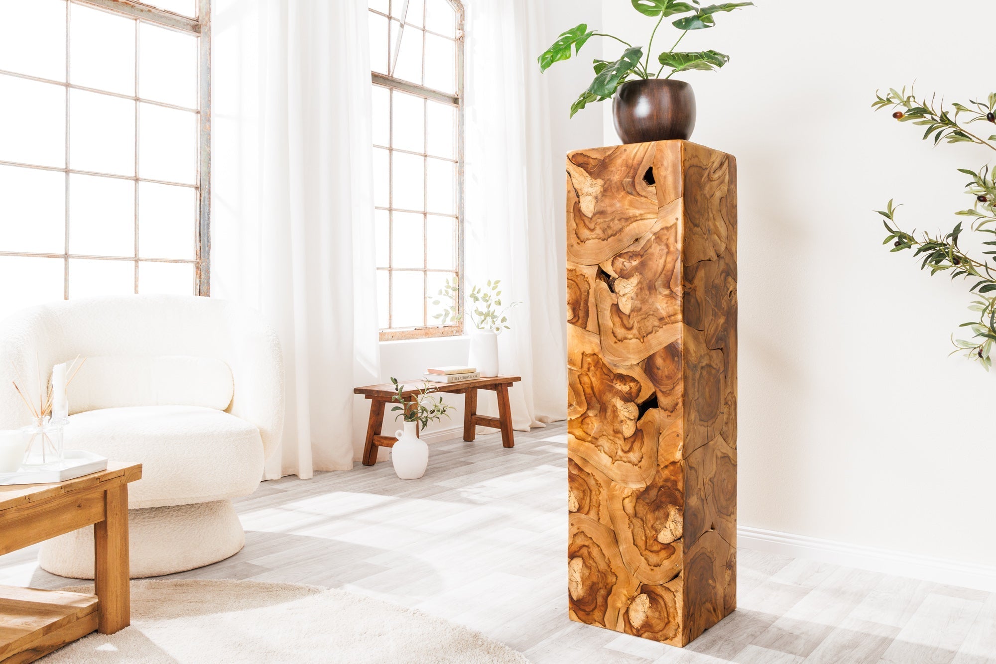 Colonne solide TRIBAL 110cm teck naturel marron décoration fait main