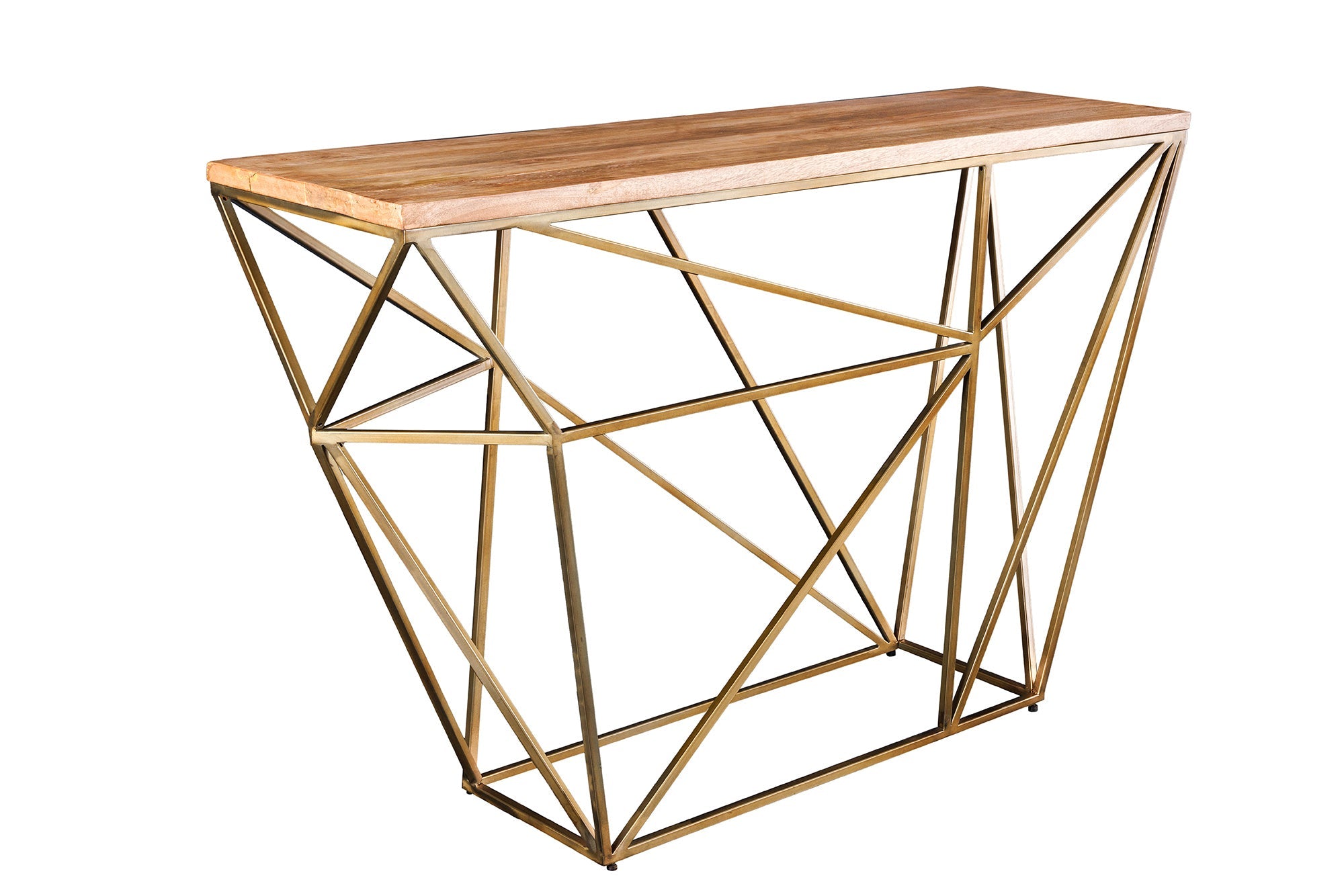 Consola abstracta DIAMOND 120cm latón natural madera de mango estructura metálica