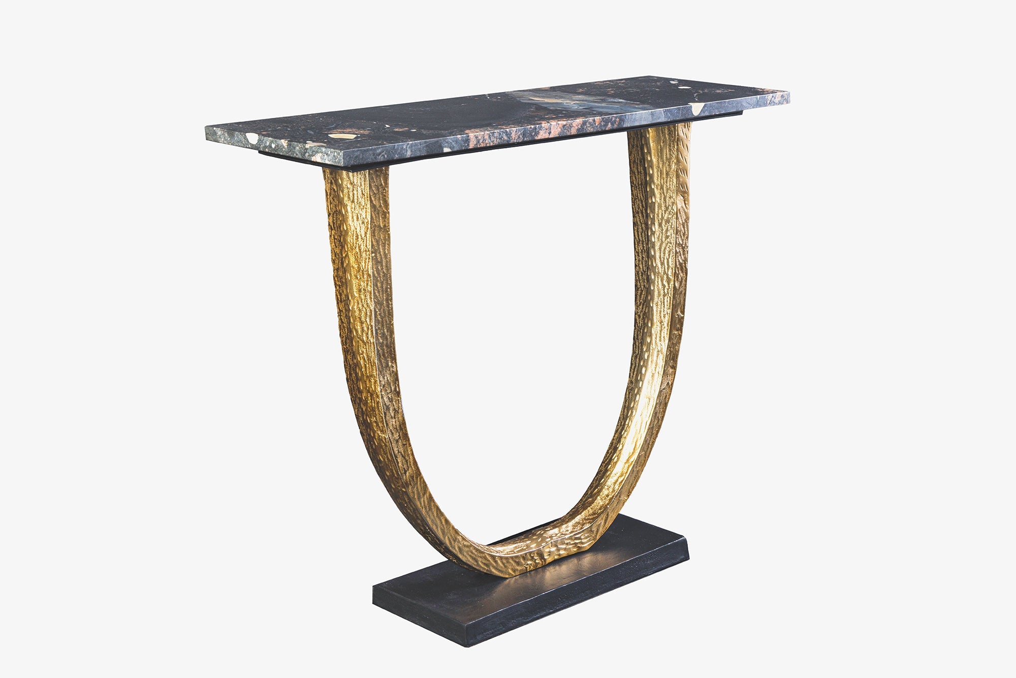 Consola artesanal OMEGA 80cm mármol negro metal dorado