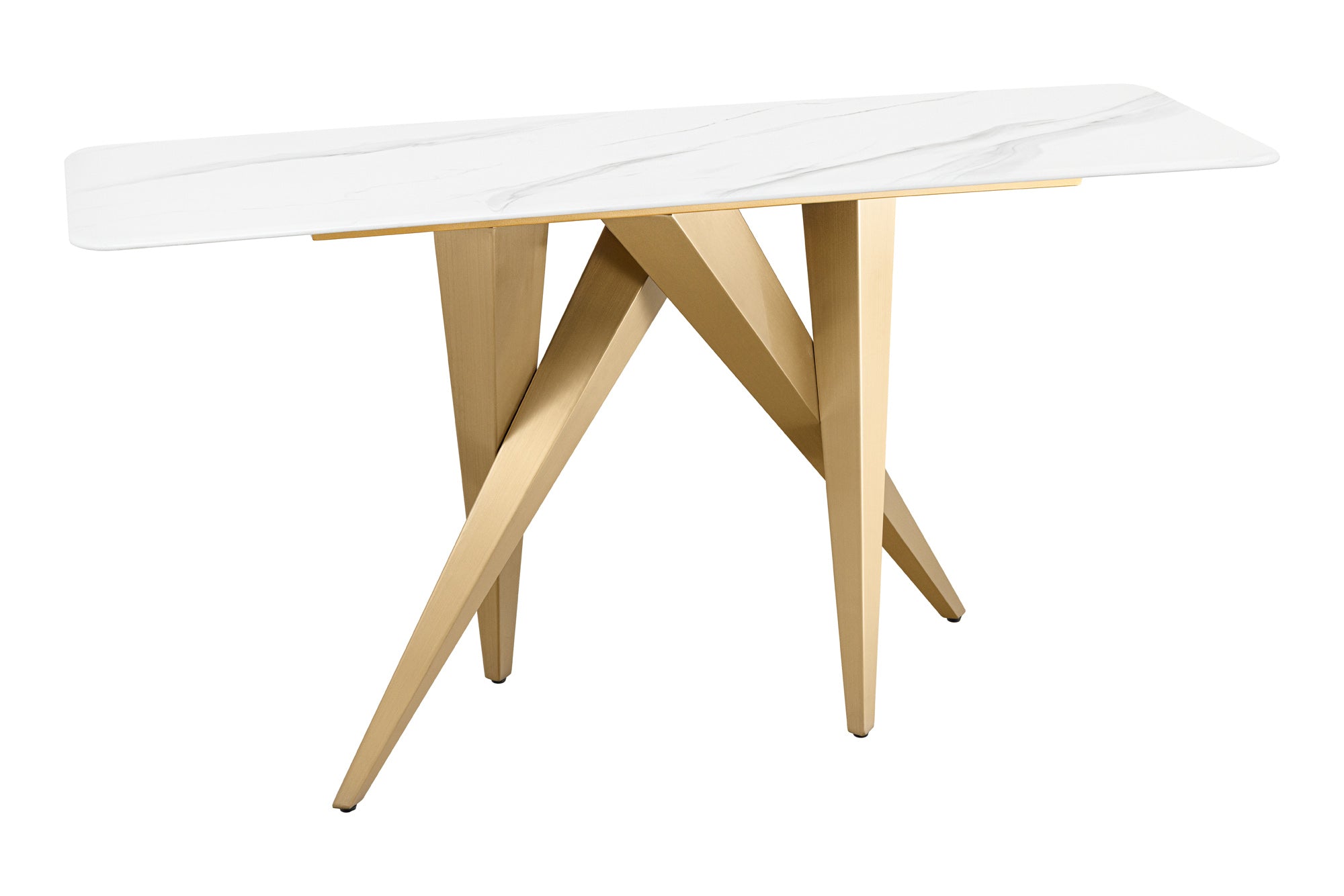 Consola de diseño ART LIVING 140cm mármol blanco cerámica champán oro cepillado