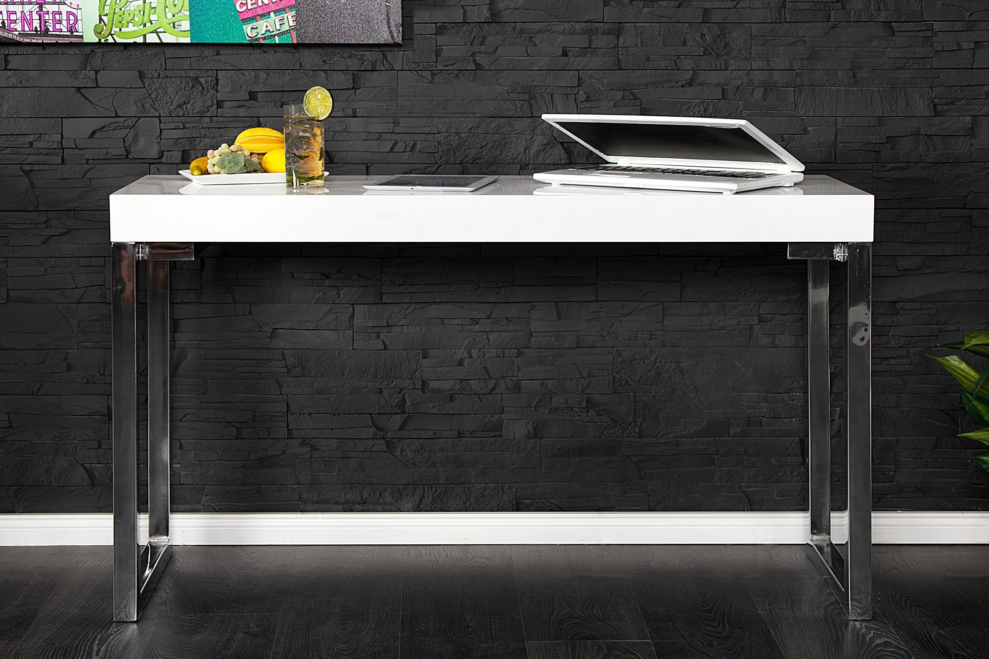 WHITE DESK mesa consola de diseño 120 cm blanco brillante