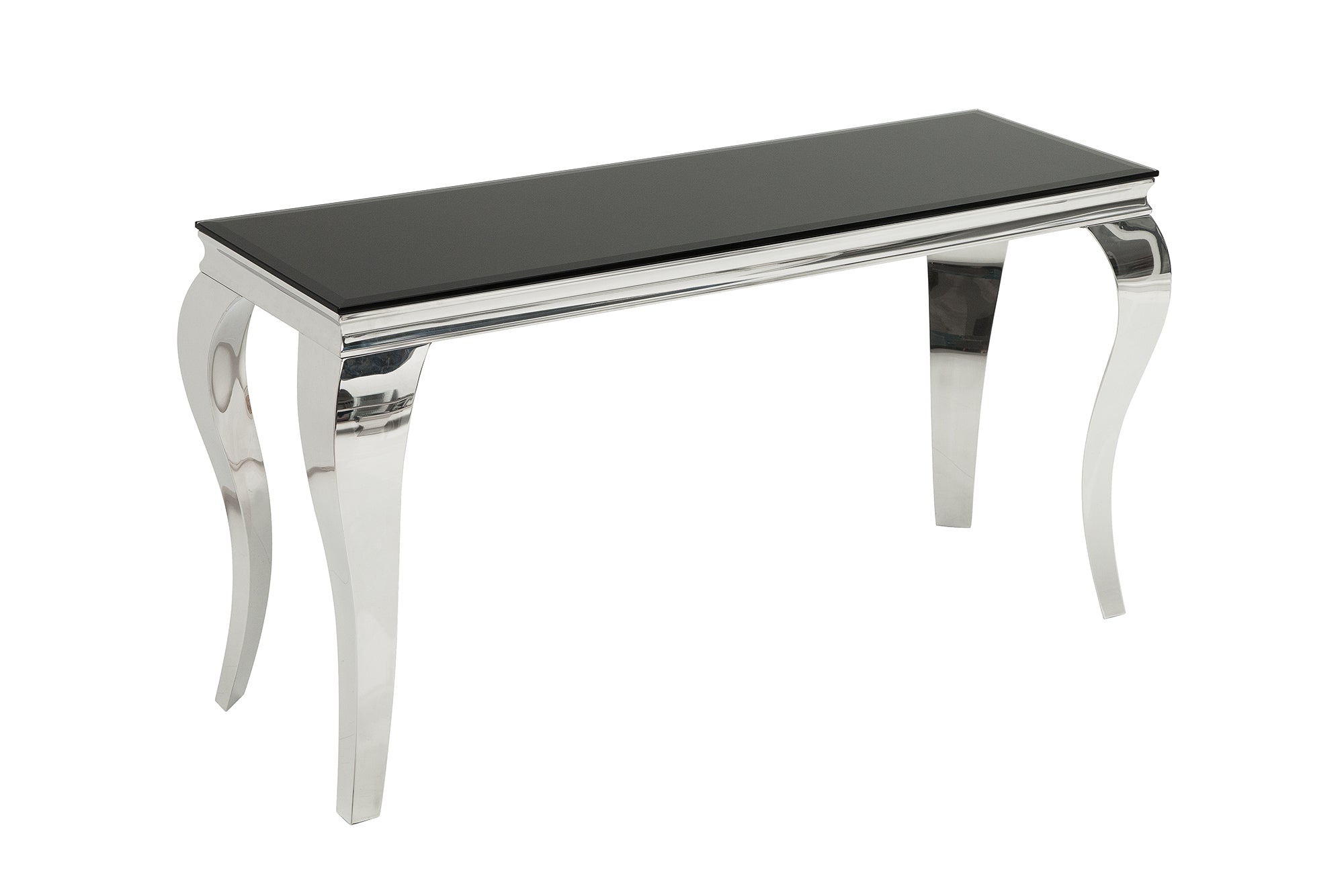 Elegante consola MODERN BAROCK 145cm cristal opal negro patas de acero inoxidable