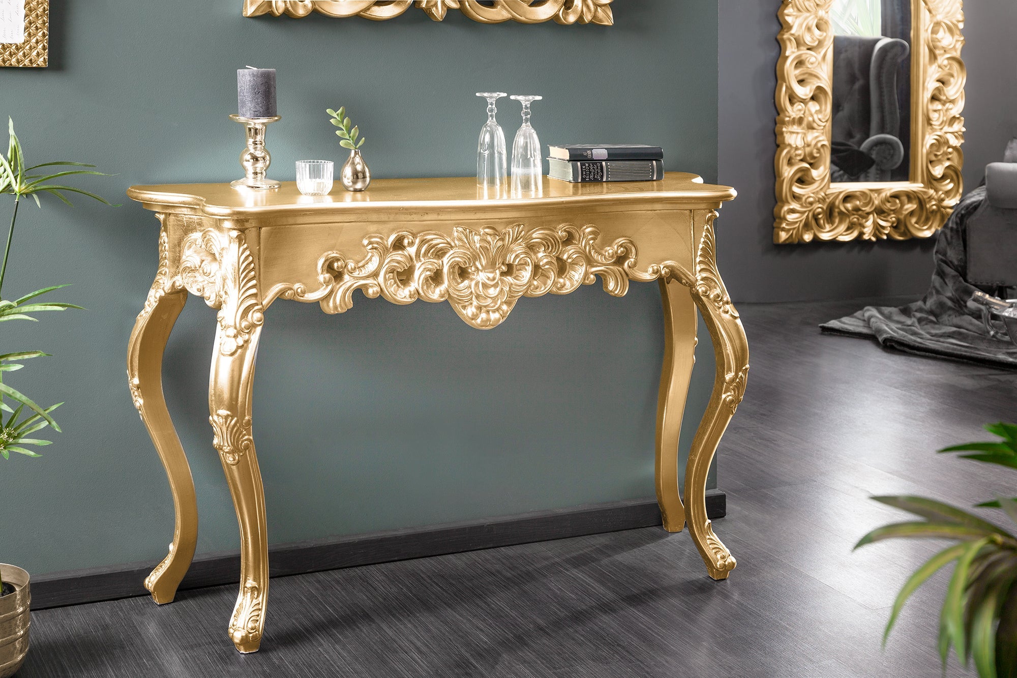 Elegante aparador VENICE 110cm de diseño barroco dorado hecho a mano