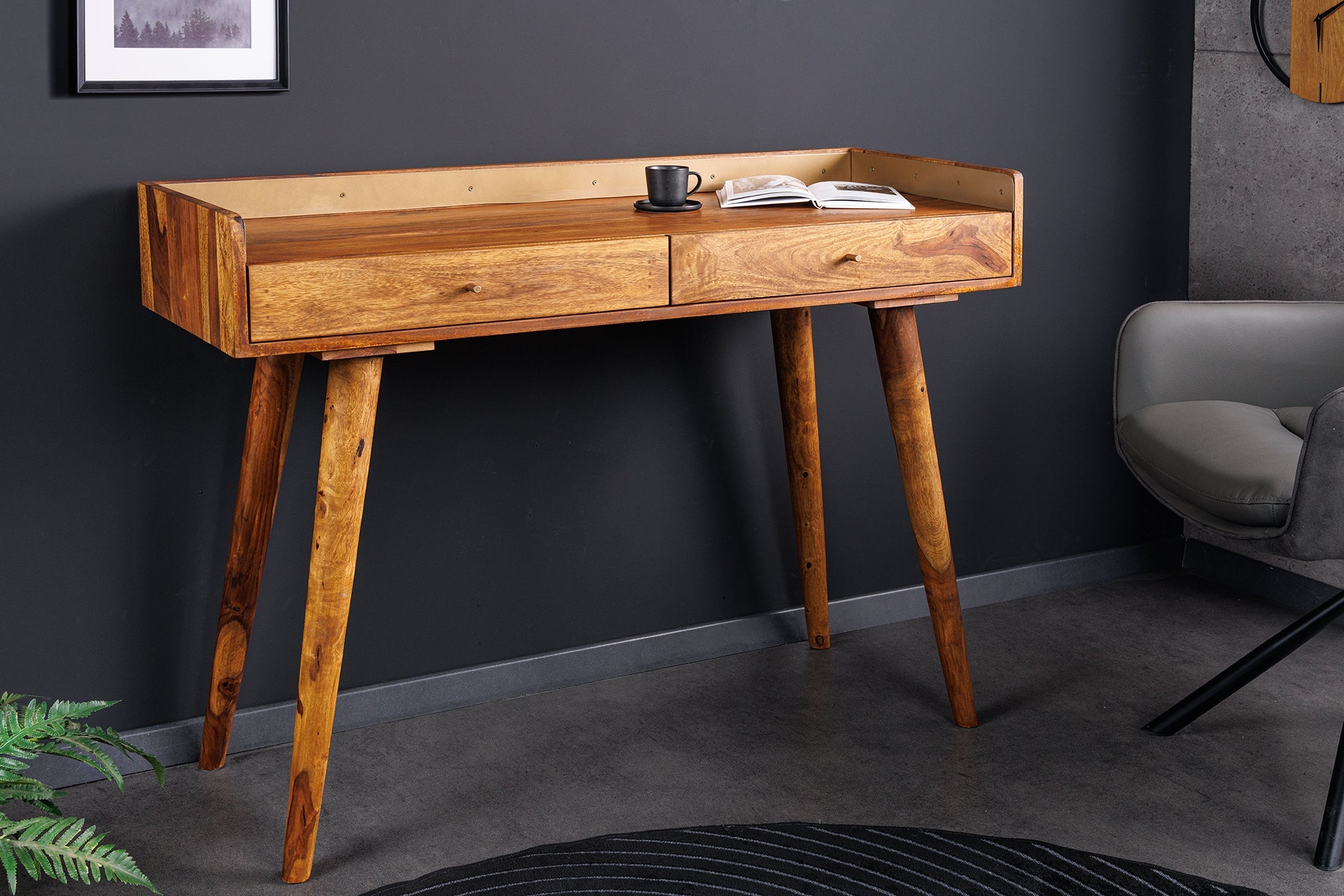 Consola de madera maciza BEAUTY BY NATURE 110 cm acabado piedra Sheesham marrón