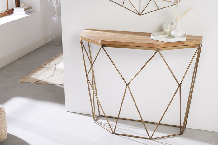 Console filigrane DIAMOND 90cm manguier laiton bois massif métal