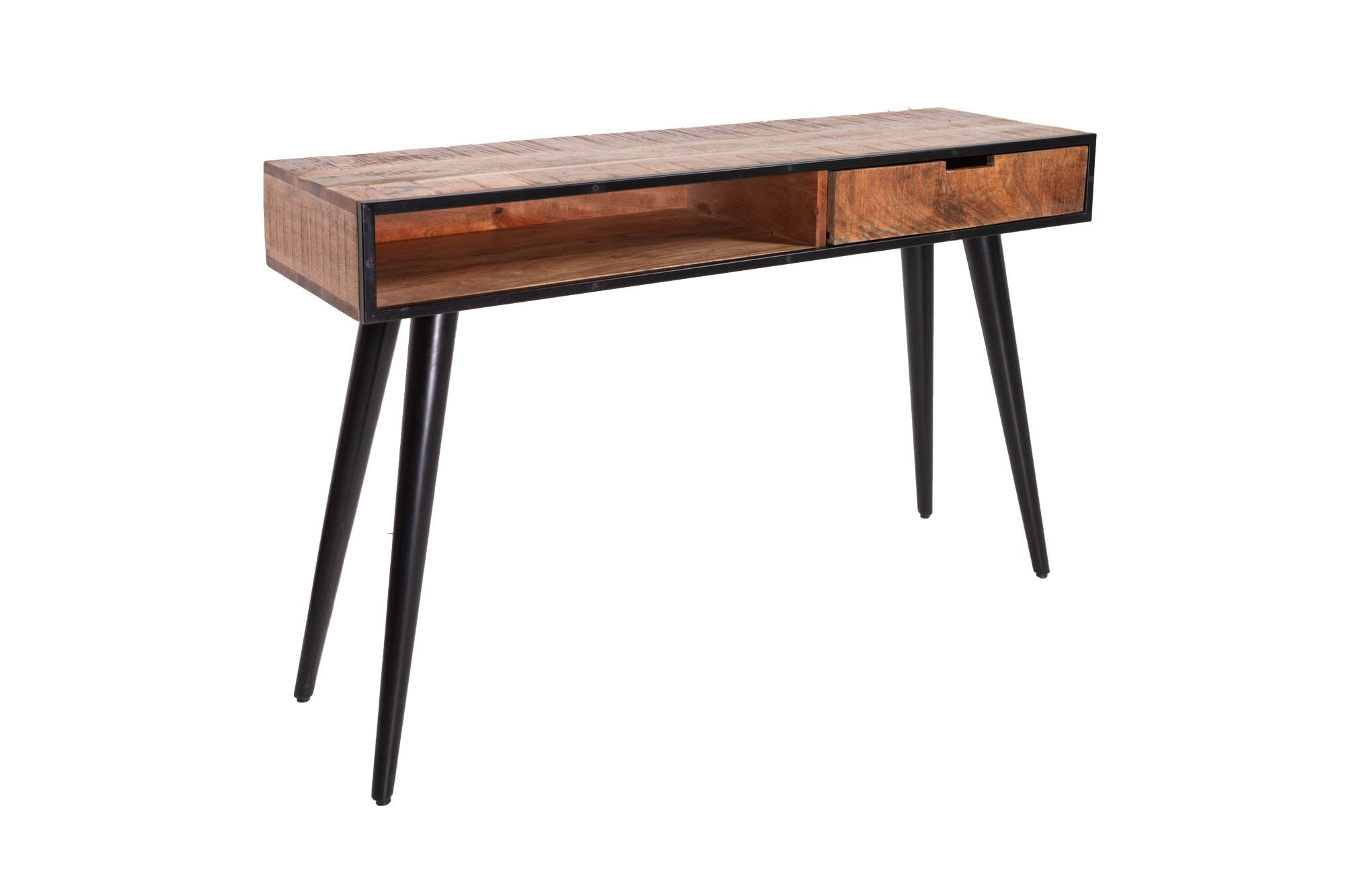 INDUSTRIAL Consola industrial de madera de mango de 120 cm con patas negras