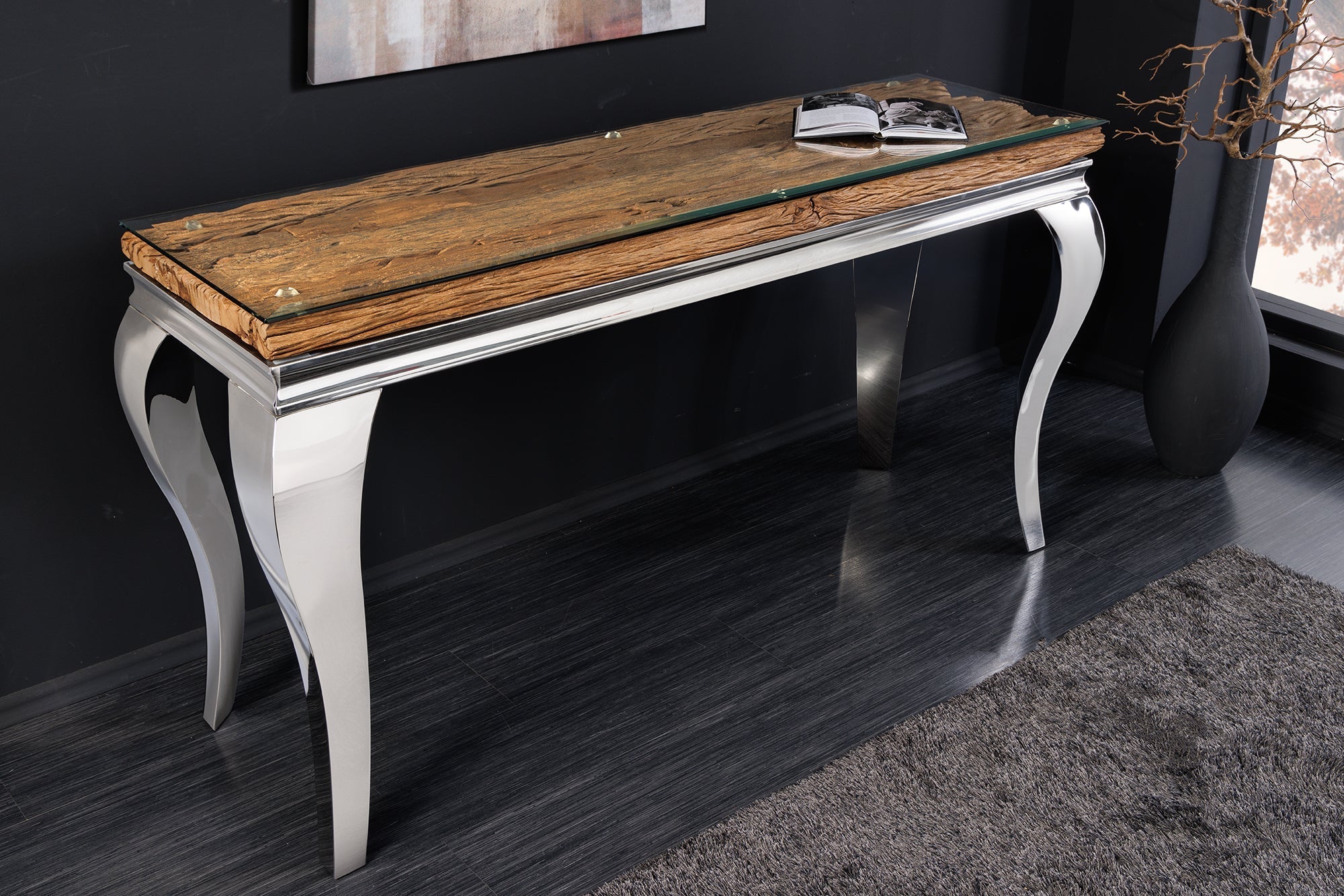 Console MODERN BAROCK BARRACUDA 140cm chrome incl. glass top w/o teak top