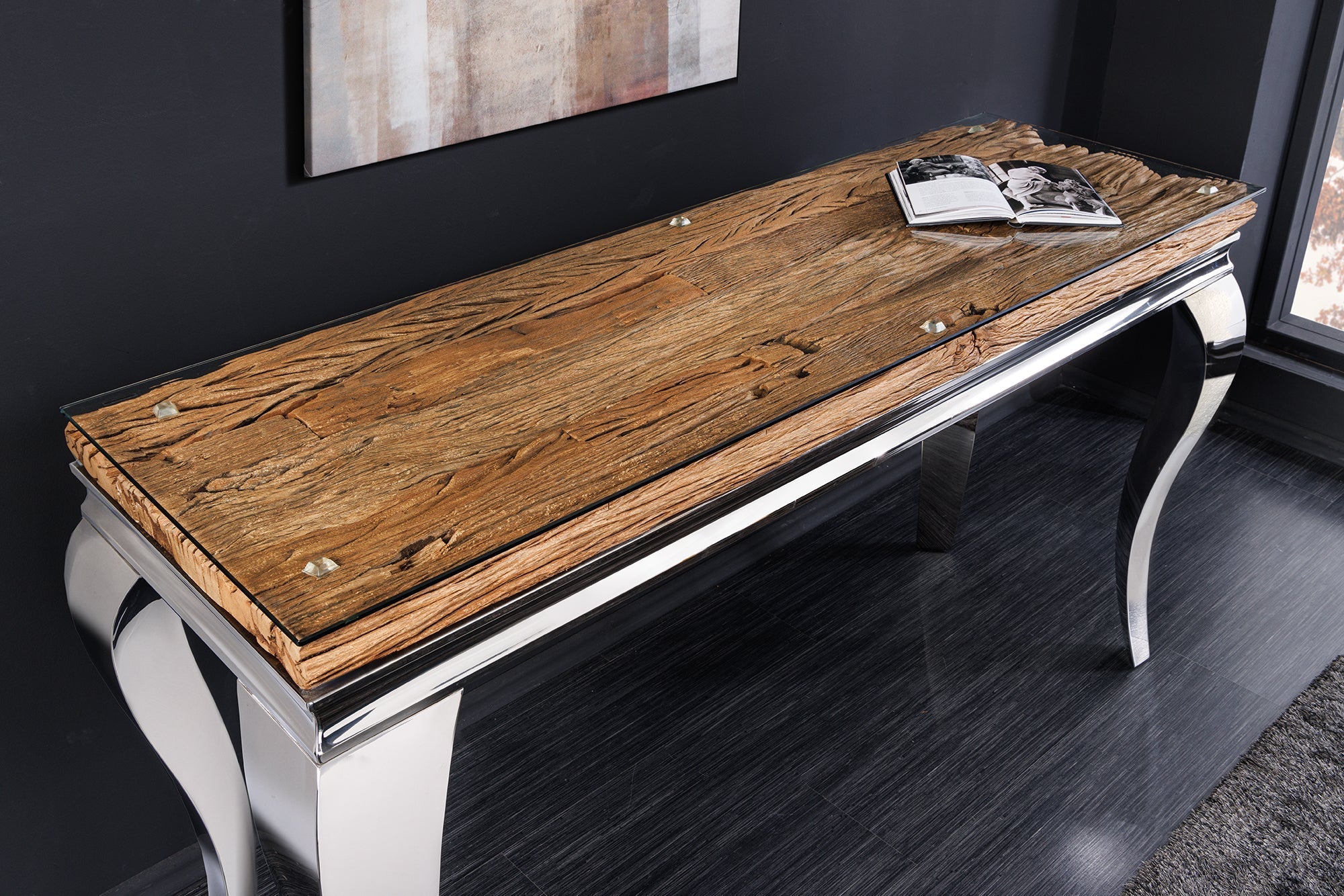 Console MODERN BAROCK BARRACUDA 140cm chrome incl. glass top w/o teak top