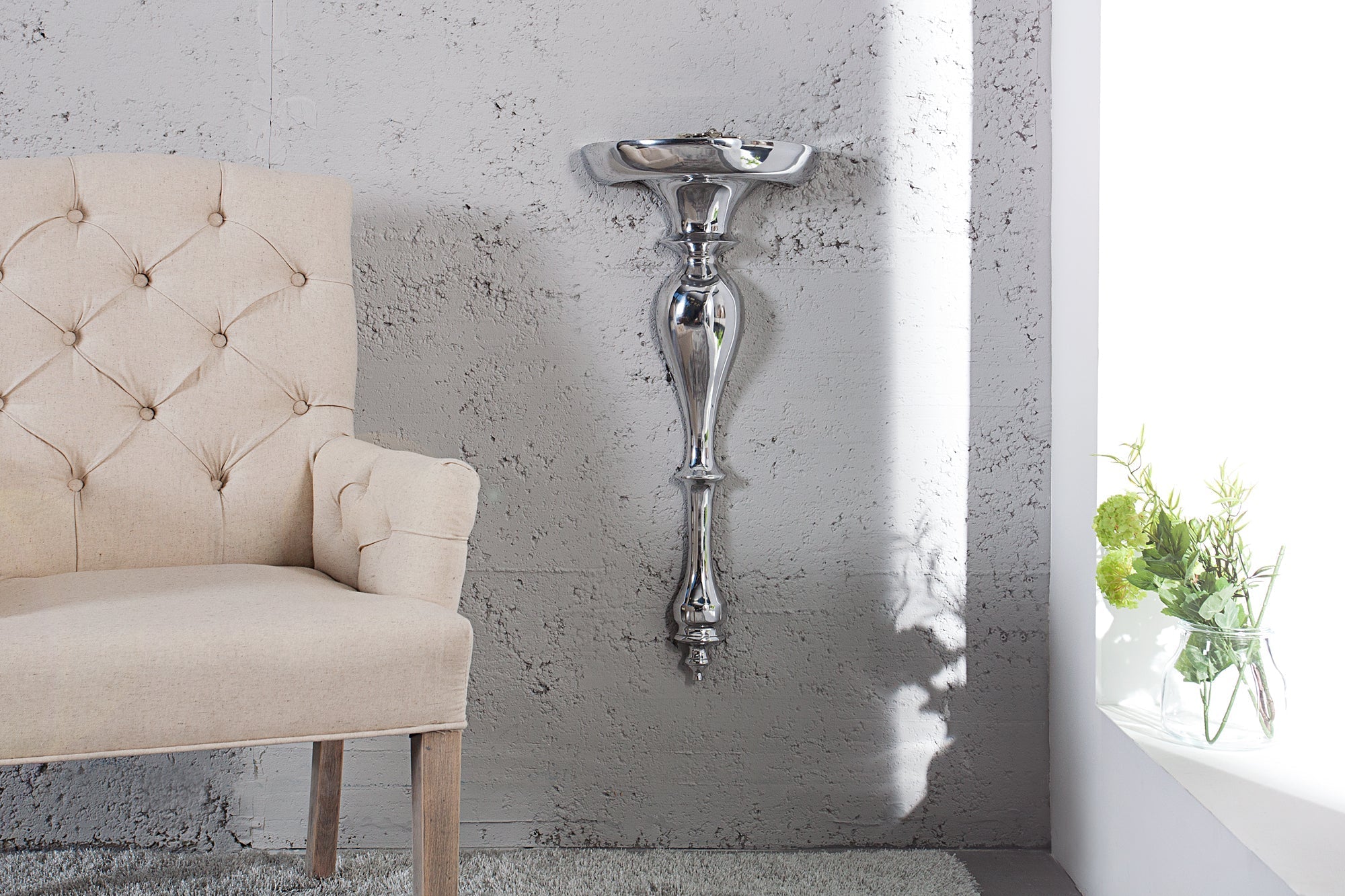 Console murale baroque SCALA 60cm étagère murale en aluminium argenté