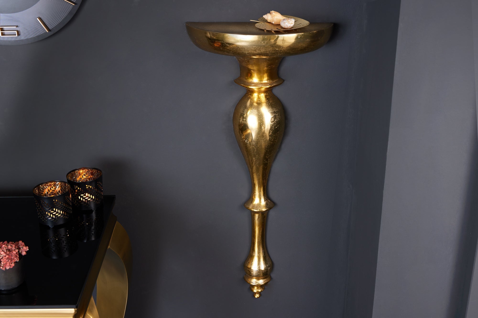 Console murale baroque SCALA 80cm étagère murale en métal doré décoration murale faite main