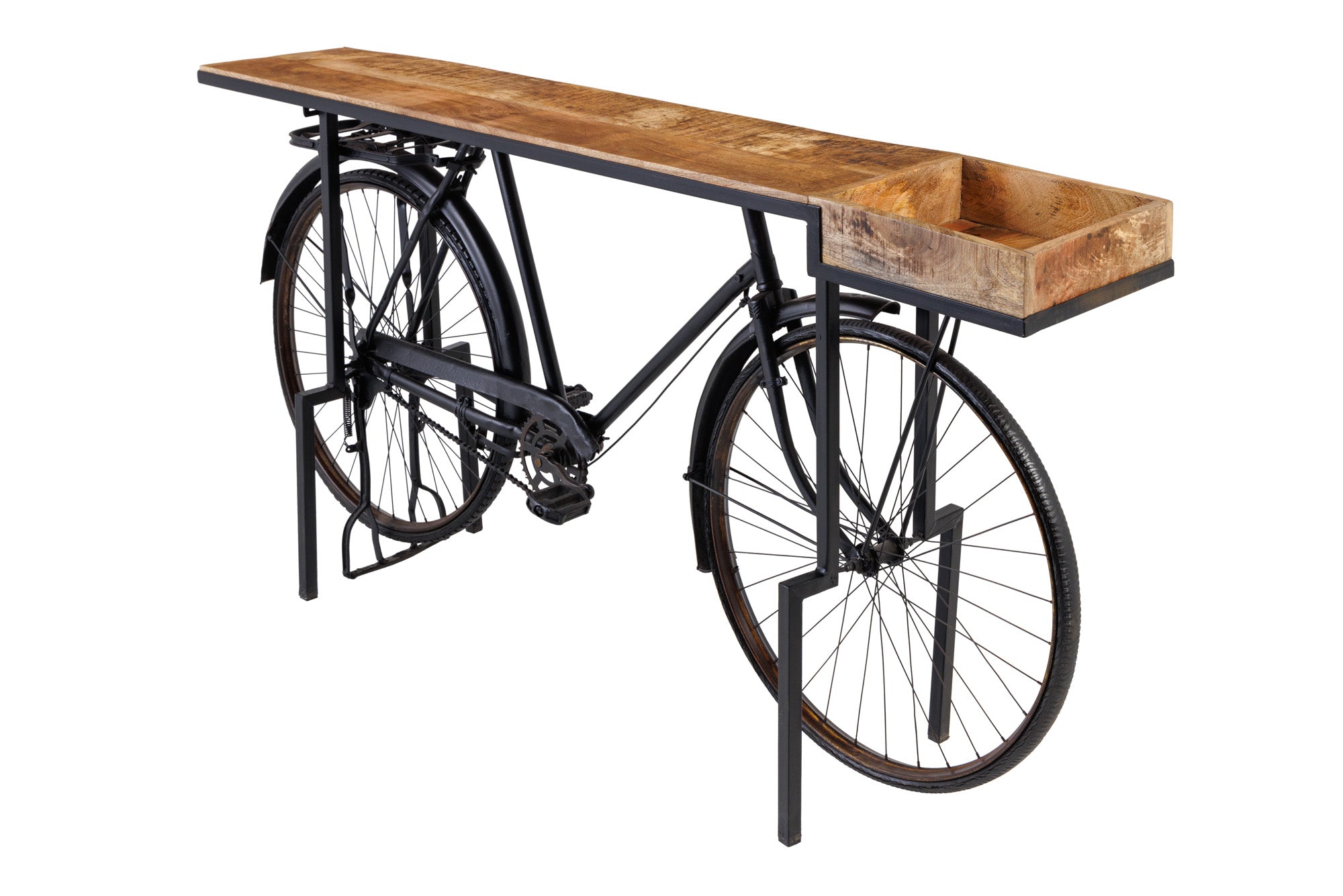 Consola retro BICICLETA 195cm madera de mango bicicleta mesa de bar upcycling