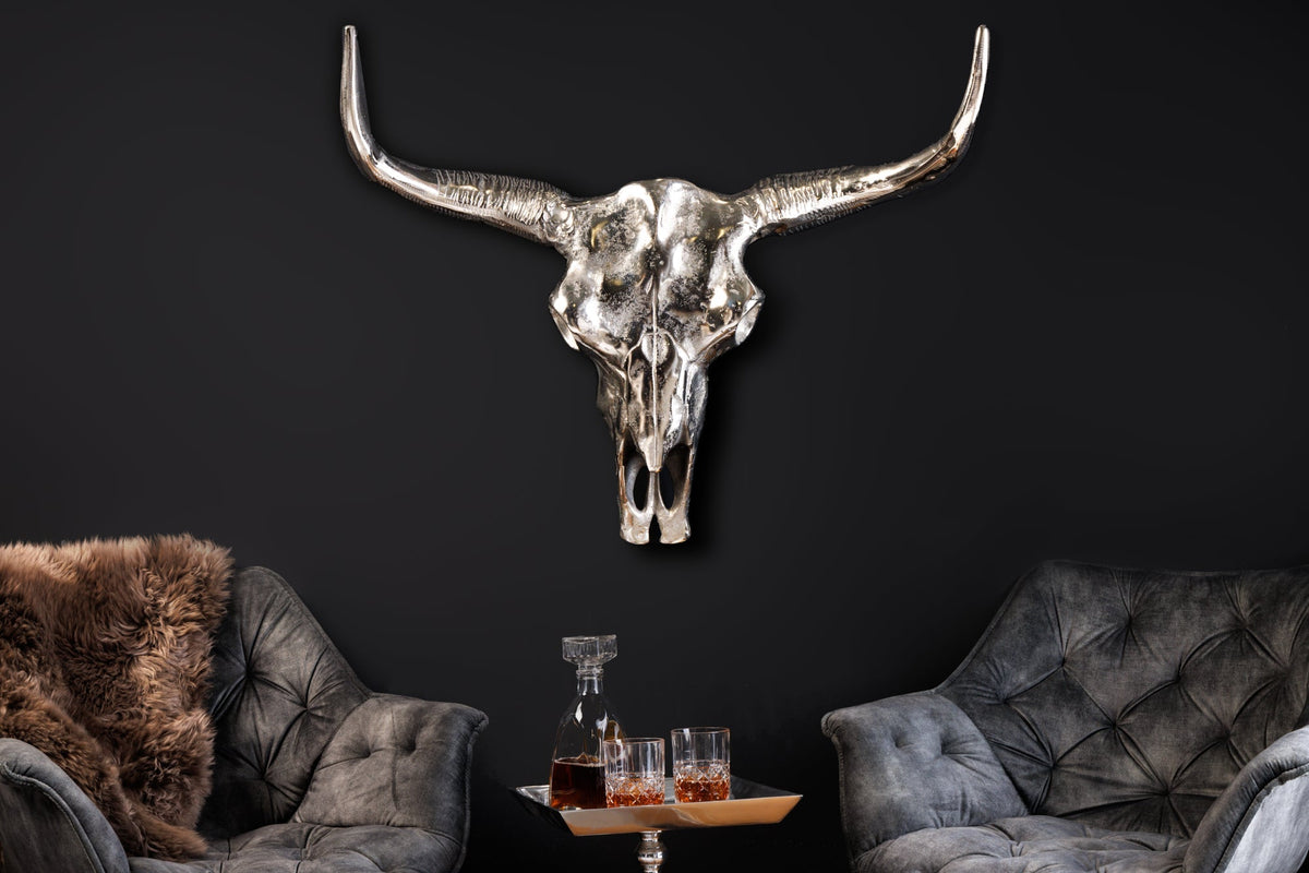 Décoration murale design tête de mort MATADOR 70cm aluminium argenté