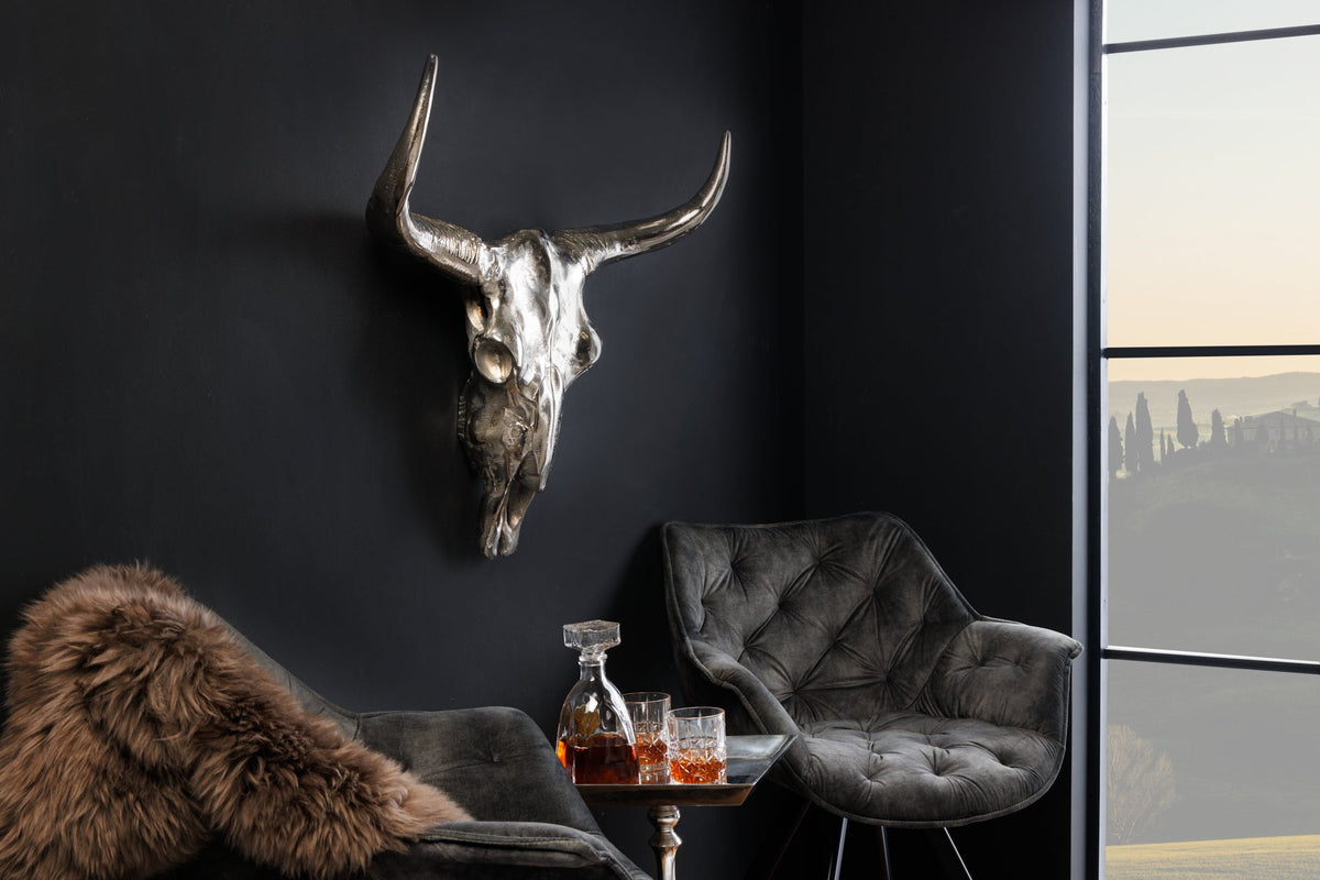 Décoration murale design tête de mort MATADOR 70cm aluminium argenté