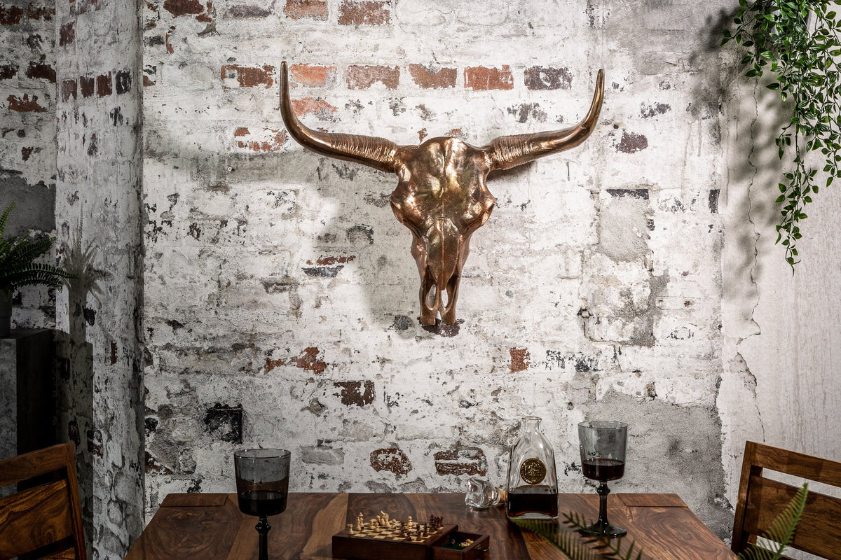 Décoration murale design tête de mort MATADOR 70cm cuivre aluminium flammé