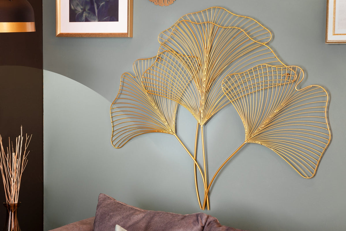 Décoration murale élégante GINKGO 90cm or en forme de feuille filigrane