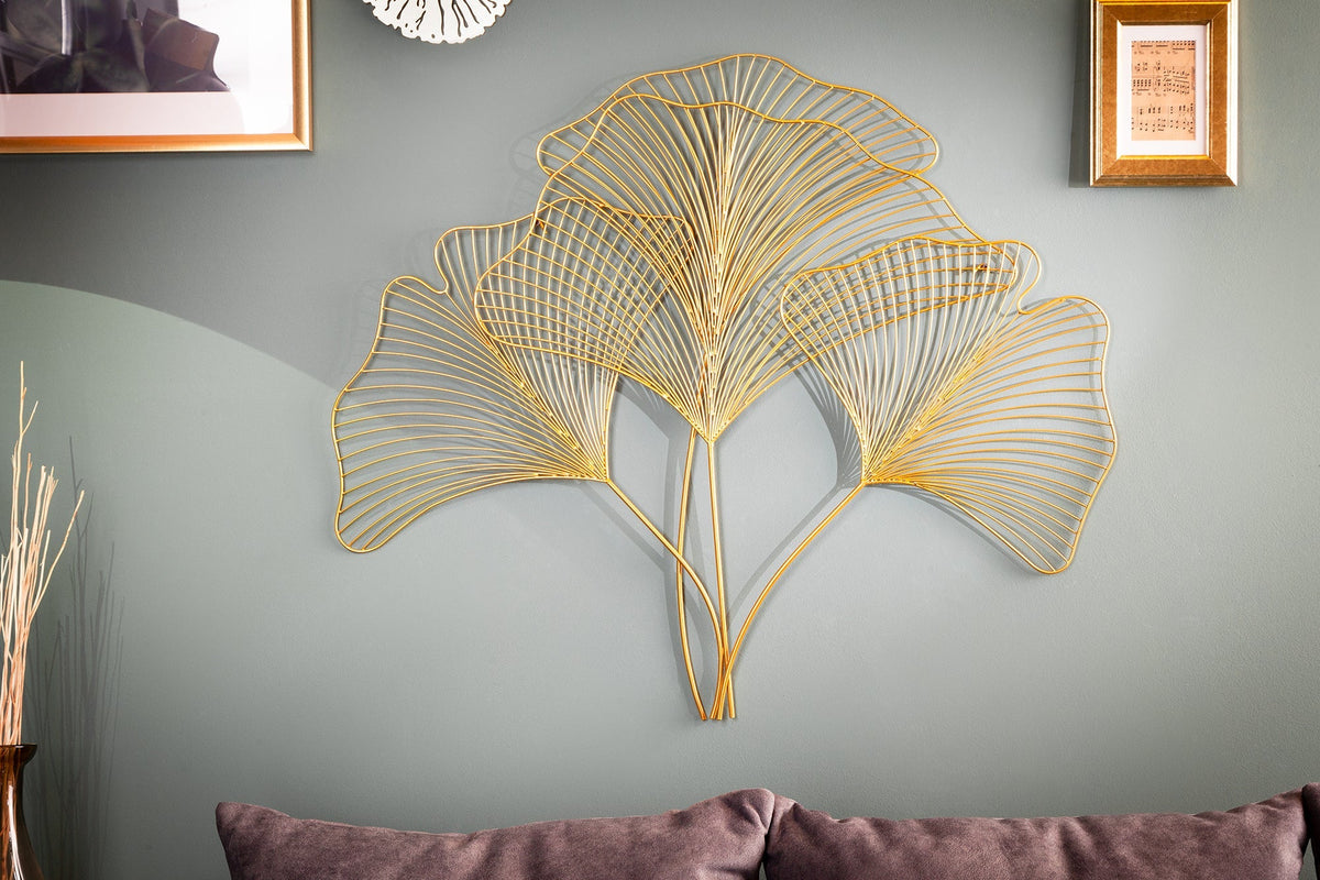 Décoration murale élégante GINKGO 90cm or en forme de feuille filigrane